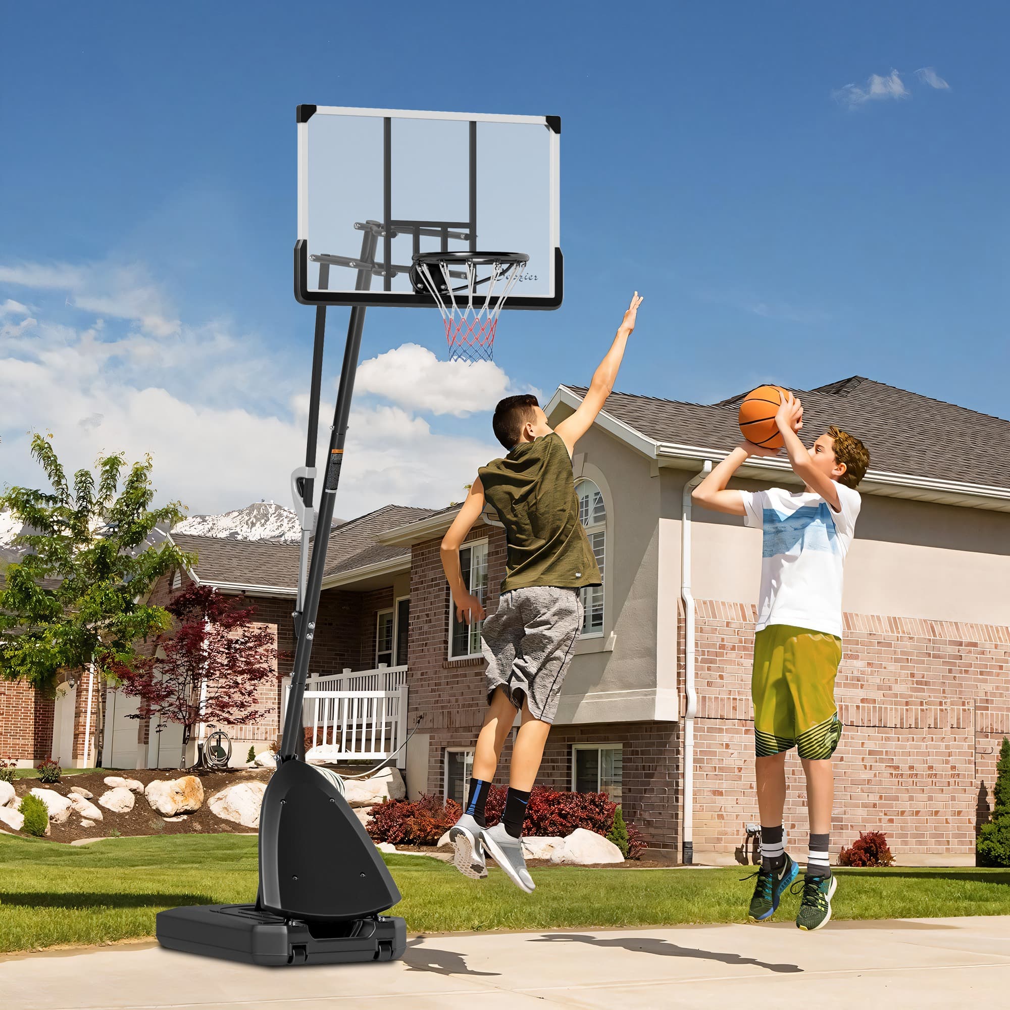 Soozier Basketball Hoop Outdoor, 5-10ft Portable Basketball Goal with 44" Shatterproof Backboard, Rebound System, Wheels | Aosom Canada