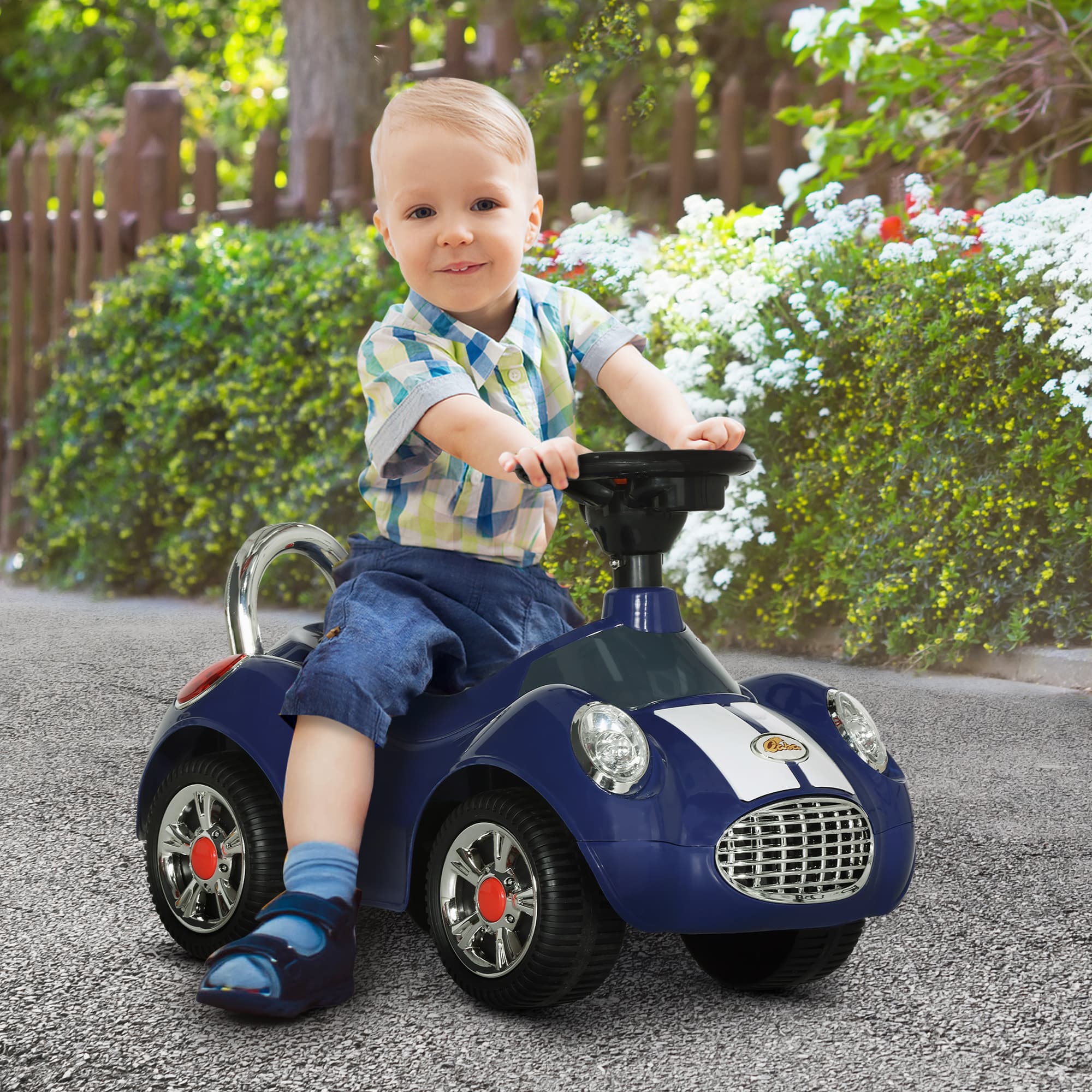Qaba Baby Push Car for 1-3 Years with Music, Horn, Light, Dark Blue | Aosom Canada