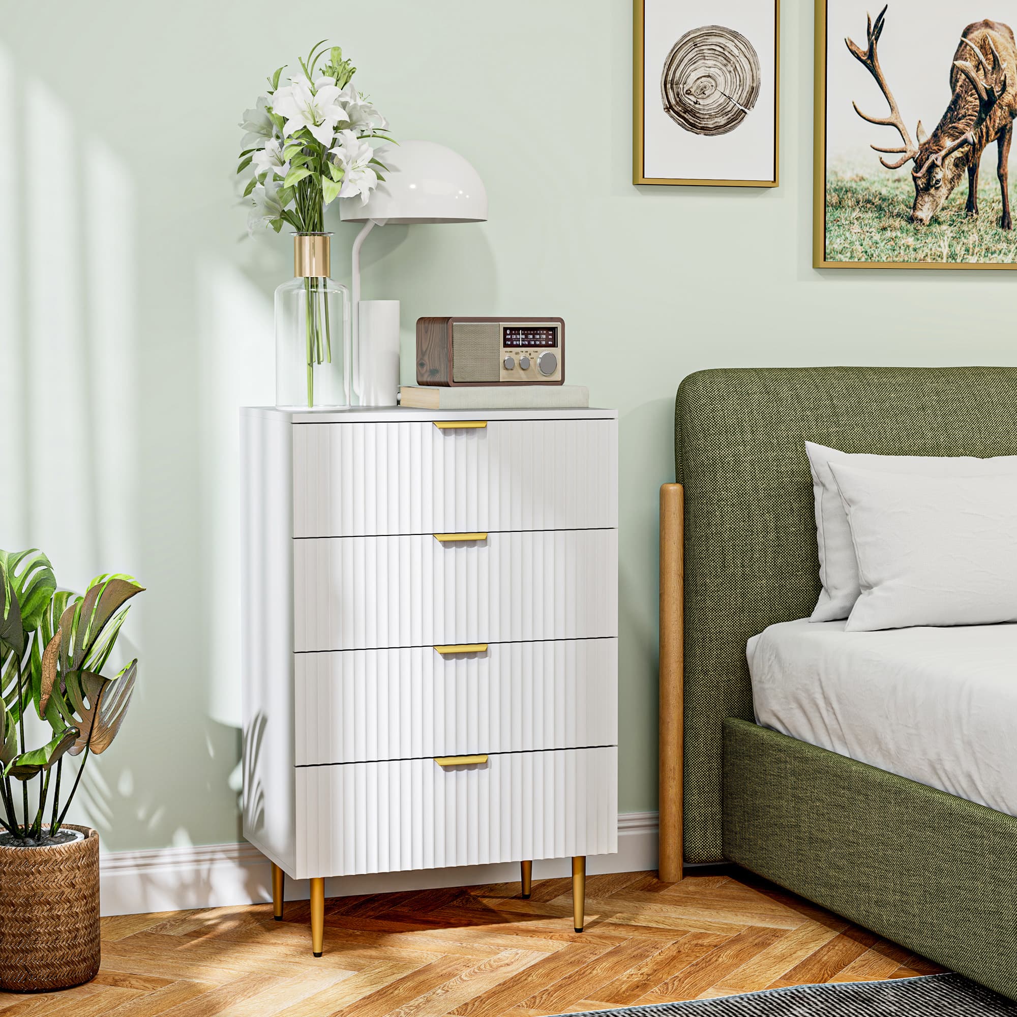 HOMCOM Modern Chest of Drawers 4 Drawer Dresser for Bedroom with Gold Legs and Handles, White | Aosom Canada