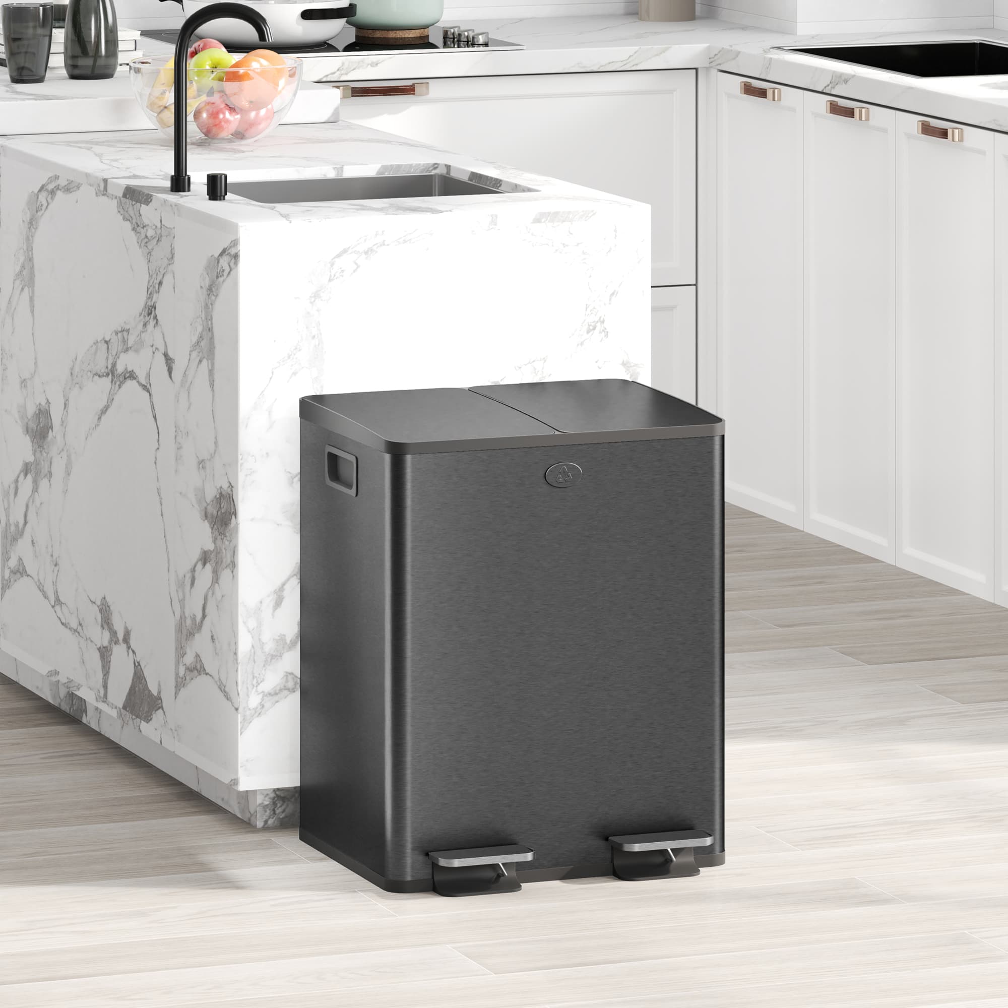 HOMCOM Dual Garbage Bin, Soft-Close Trash Can with Foot Pedal, 2 x 20 Liter Garbage Can with Removable Inner Buckets, Black | Aosom Canada