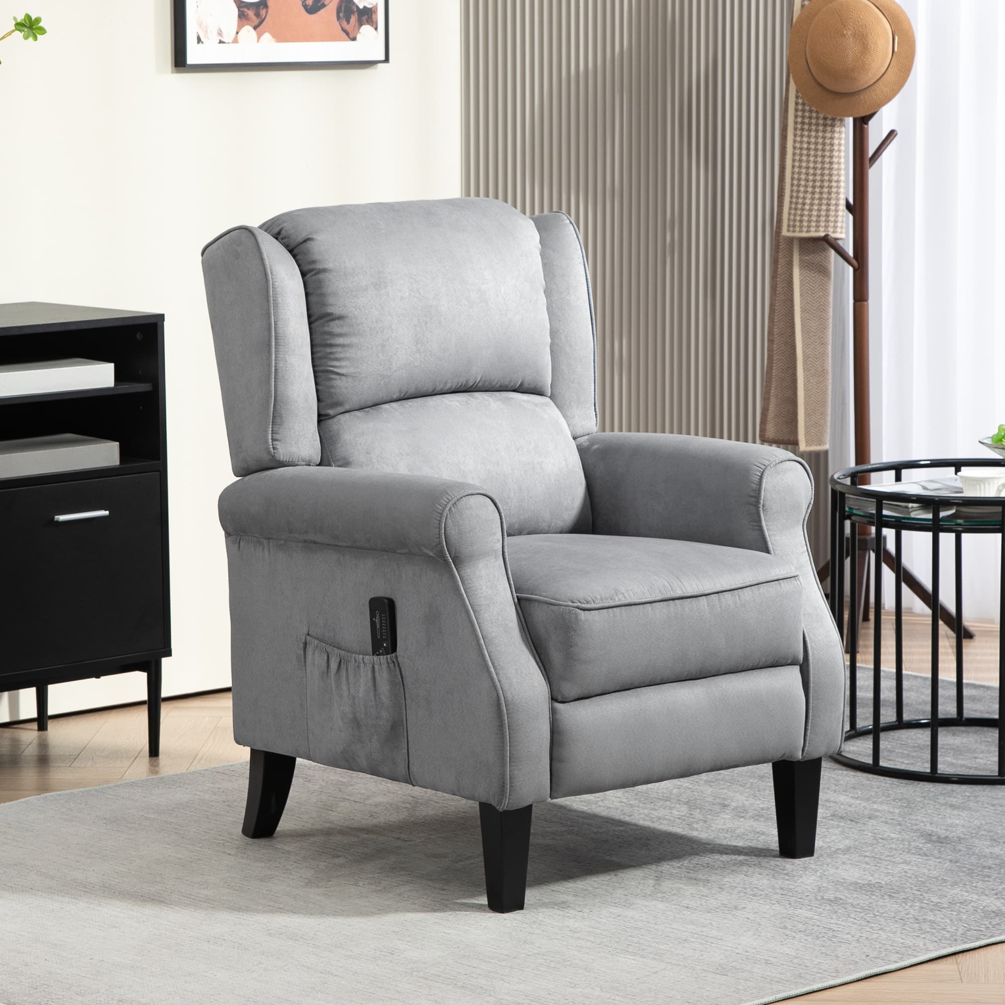 HOMCOM Push Back Recliner Chair, Vibration Massage Recliner for Living Room with Extendable Footrest, Remote, Pocket, Grey | Aosom Canada