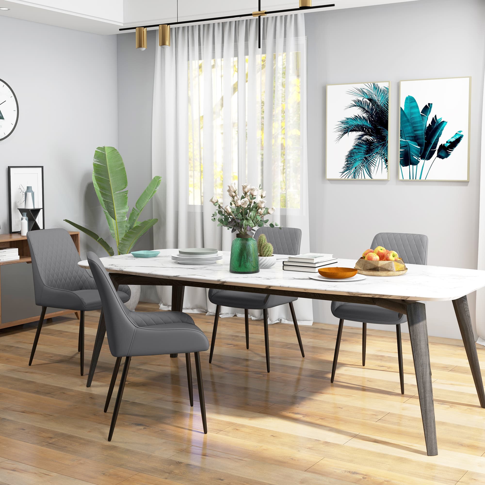 HOMCOM Set of 4 Dining Chairs PU Leather Modern Kitchen Seating Metal Legs for Dining Room Living Room Black | Aosom Canada