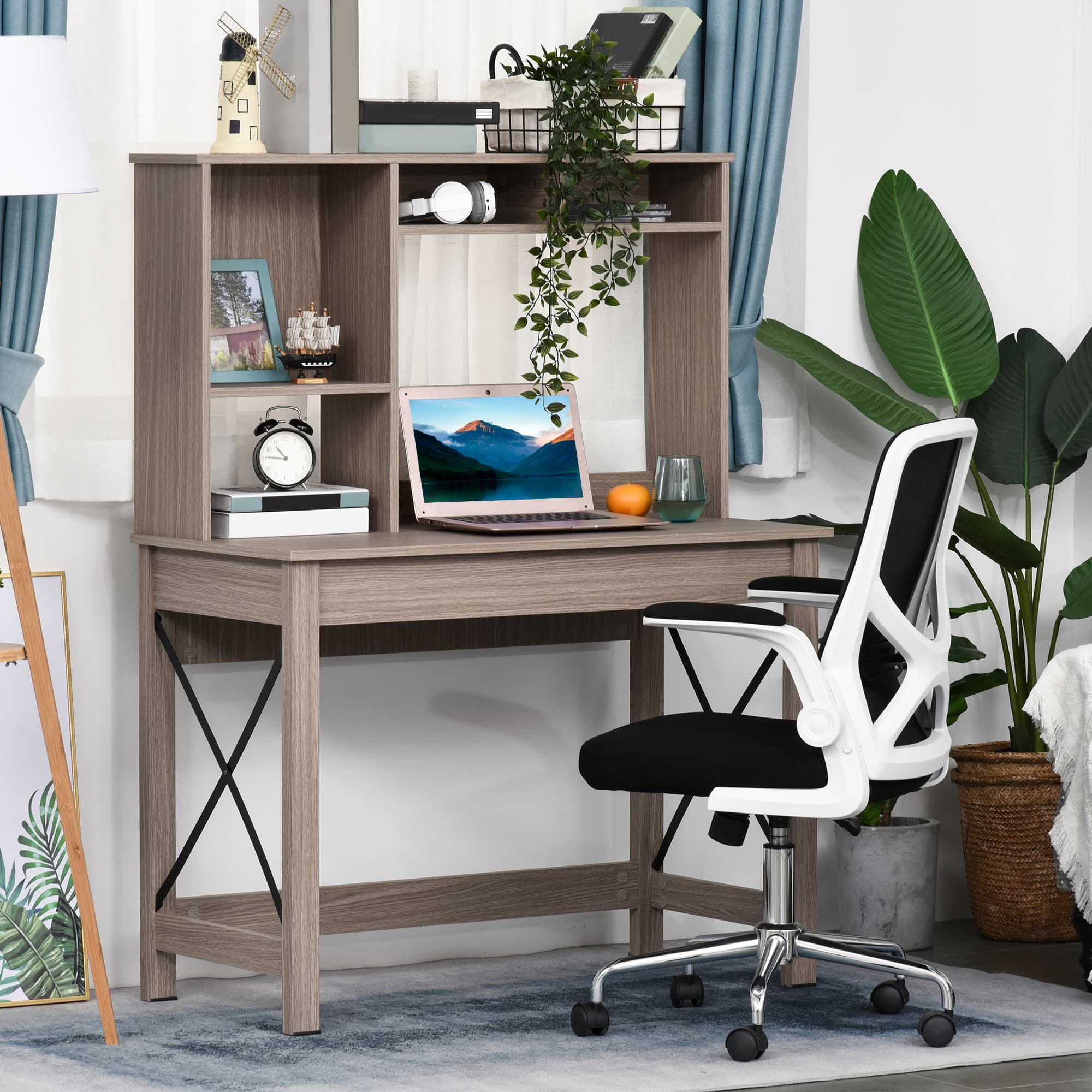 HOMCOM Study Desk: Bookshelves Storage, Writing Work, Bedroom Home Office Workstation, Brown | Aosom Canada