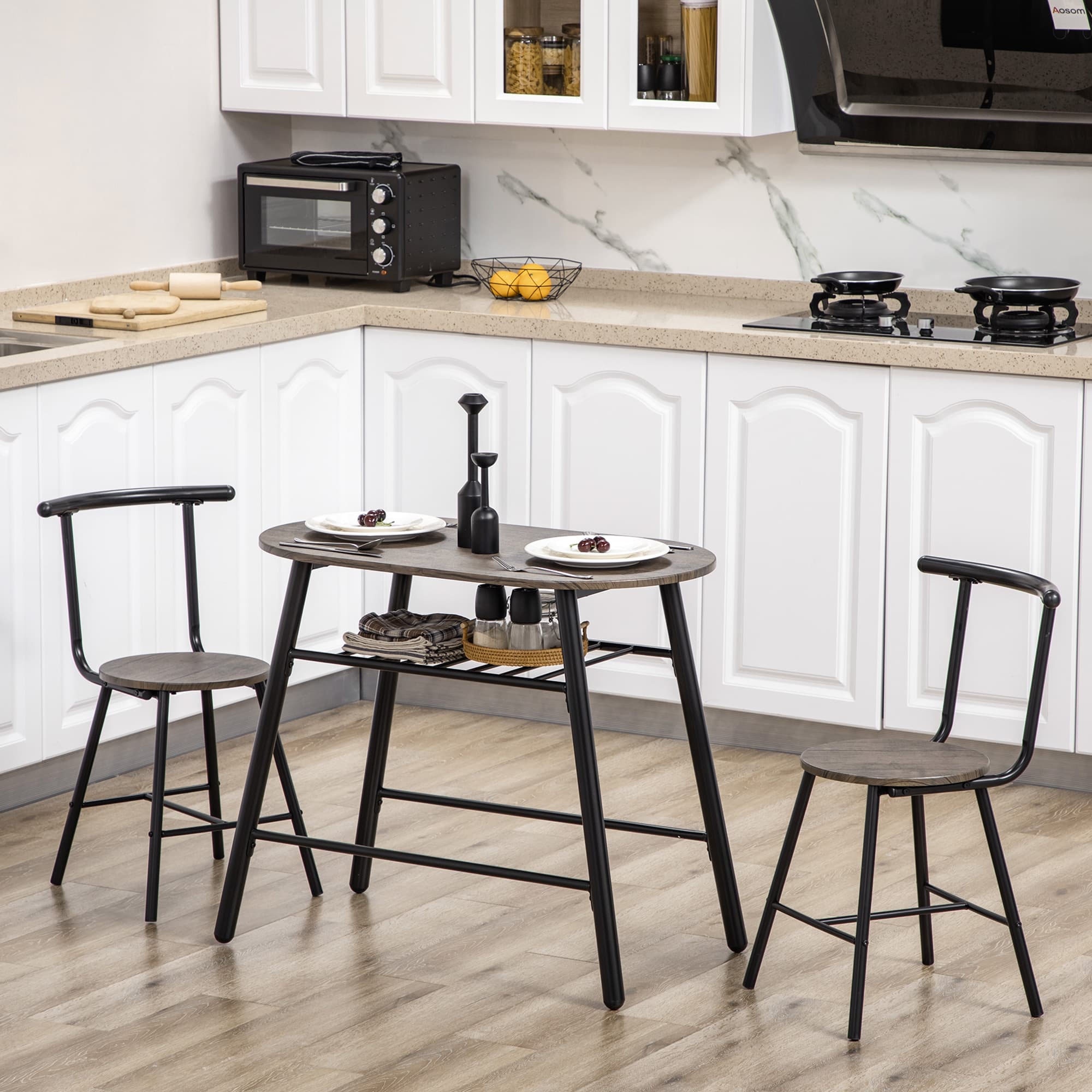 HOMCOM Cozy Dining Nook: 3-Piece Oval Table Set with Chairs, Wine Rack for Small Kitchens, Breakfast Nook Furniture | Aosom Canada