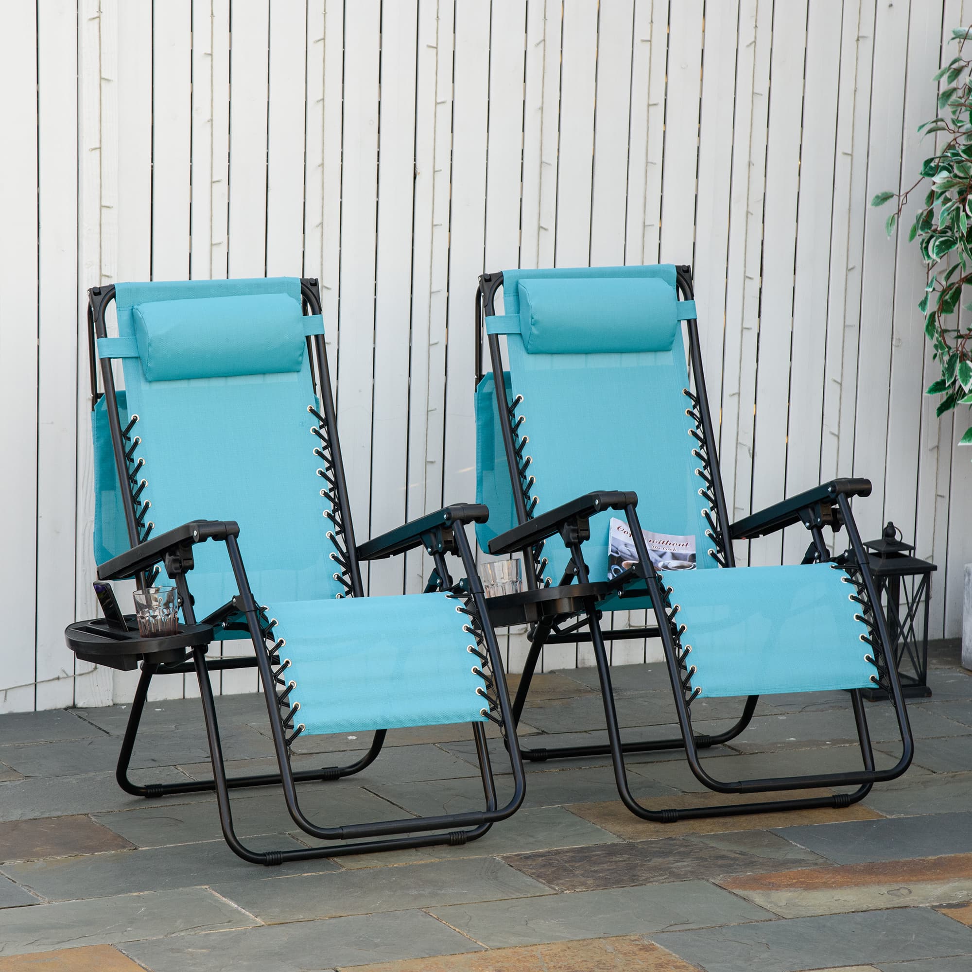 Outsunny 2 piece Zero Gravity Chair Adjustable Patio Lounge Chair Reclining Seat W/ Cup Holder & Canopy Shade | Aosom Canada