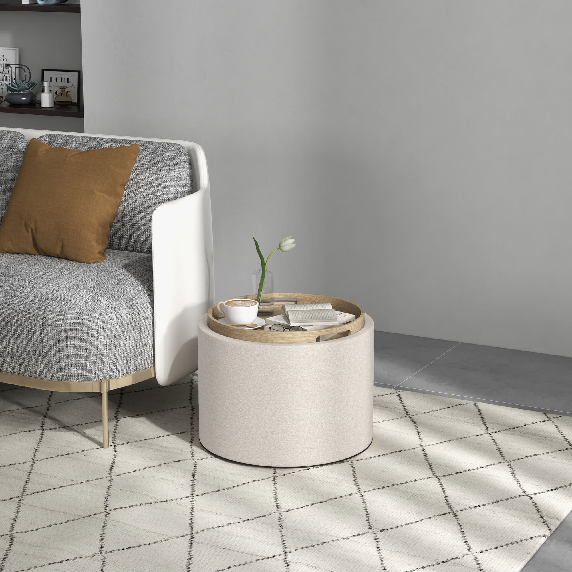 HOMCOM Unique 22" Round Coffee Table Cream White with Storage Removable Tray Non-slip Footpads for Living Room | Aosom Canada