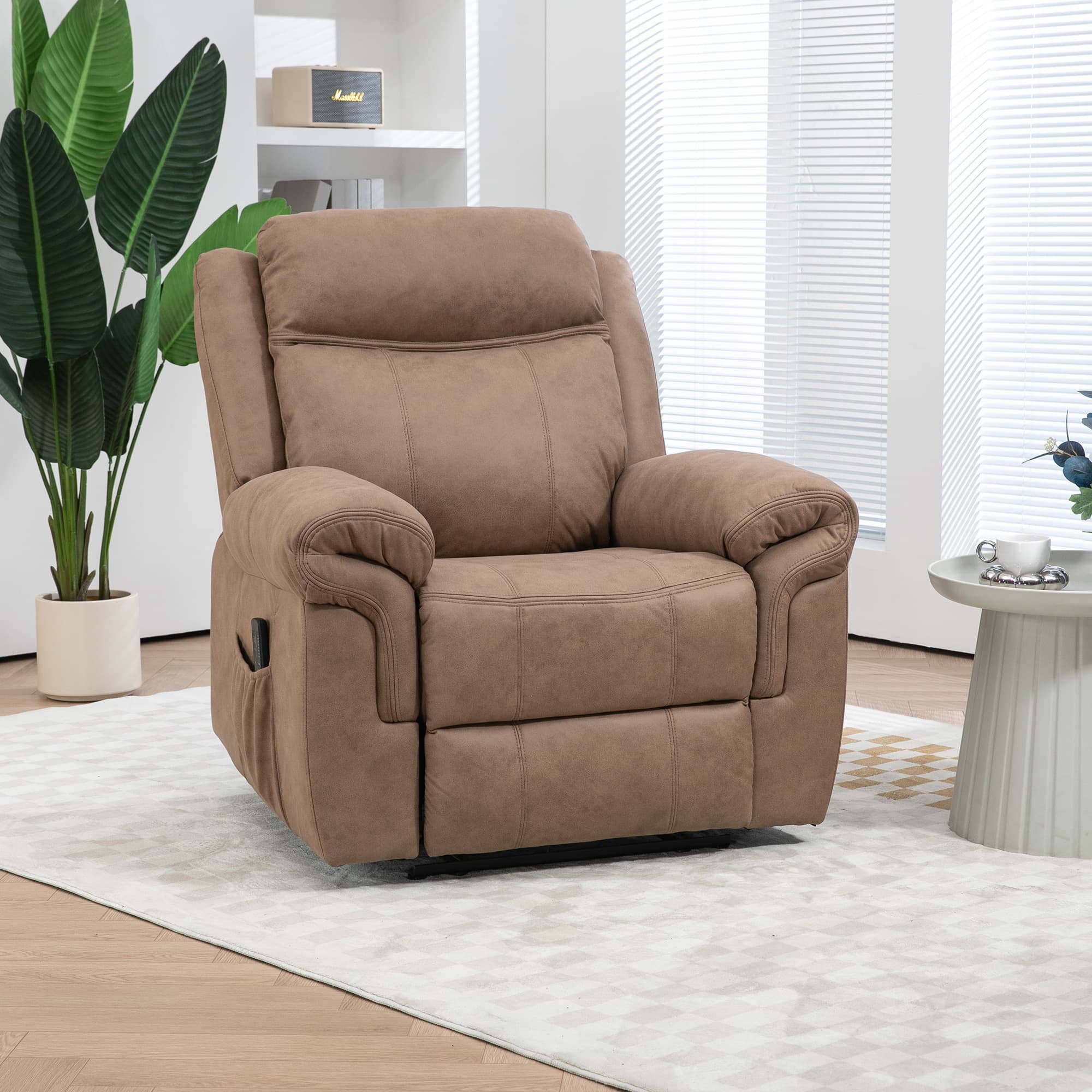 HOMCOM Manual Recliner Chair Microfibre Vibration Massage Side Pockets Brown Cozy Living Room Furniture | Aosom Canada