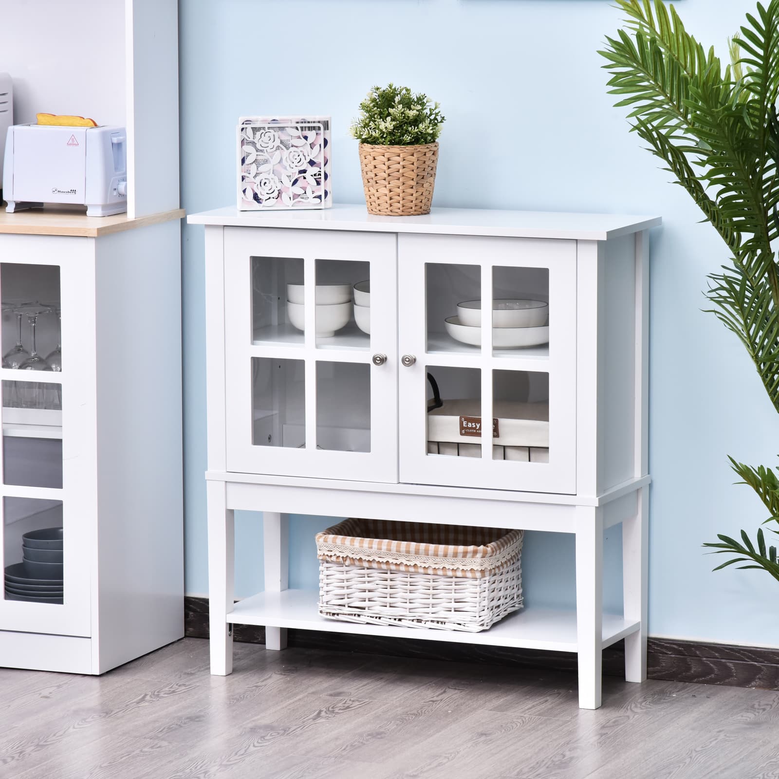 HOMCOM Sideboard Buffet Cabinet with Glass Doors Modern Console Table for Kitchen Dining Room White | Aosom Canada