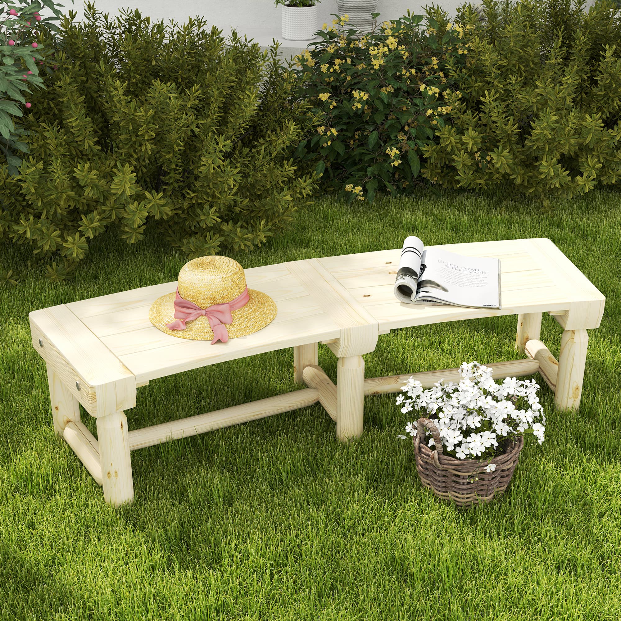Outsunny Wooden Outdoor Bench, Wrap Around Tree Bench with Slatted Seat for Yard, Garden, Deck, Lawn, Natural | Aosom Canada