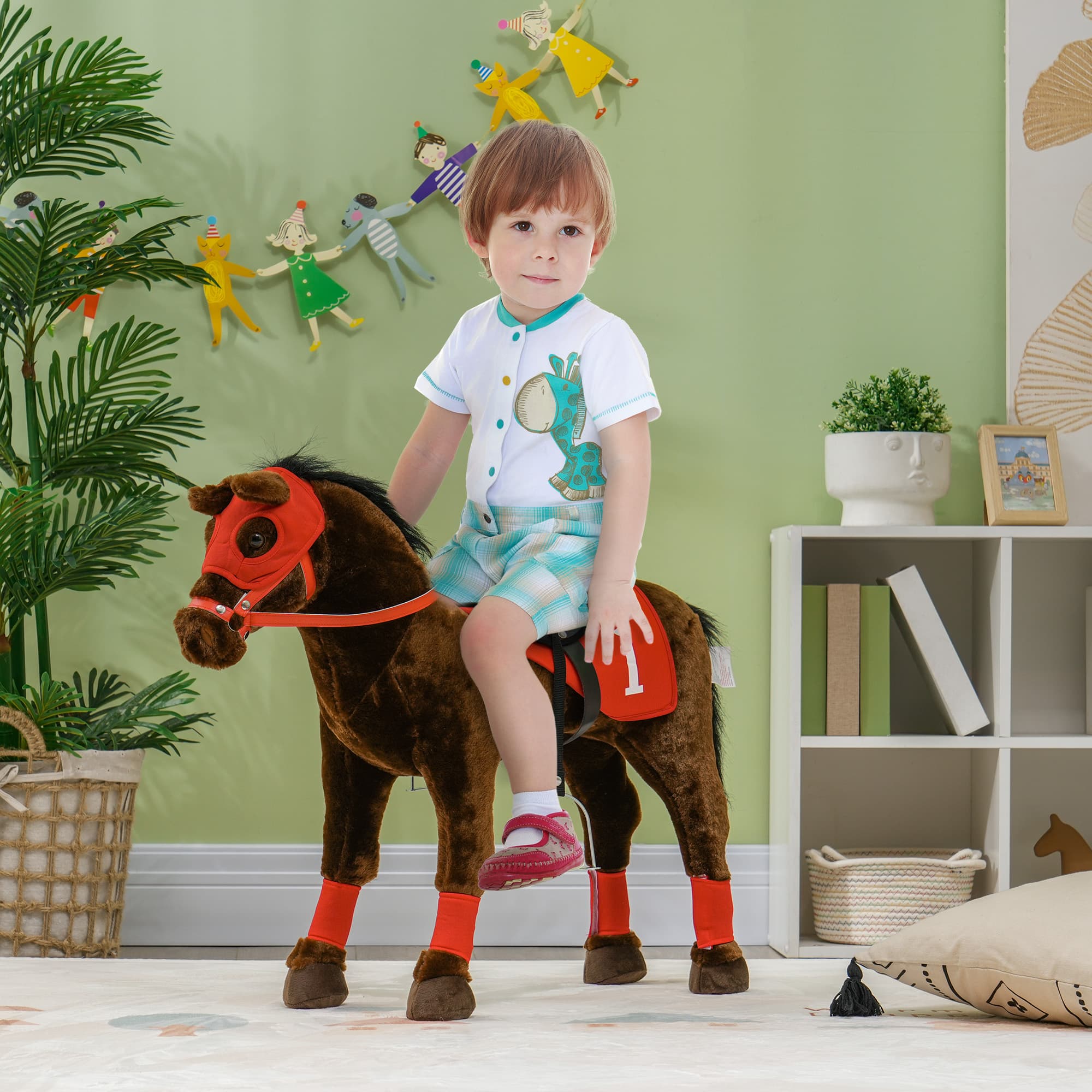 Qaba Kids Ride On Horse w/ Neighing Sound, Saddle, Stirrups, for 3-8 Years | Aosom Canada