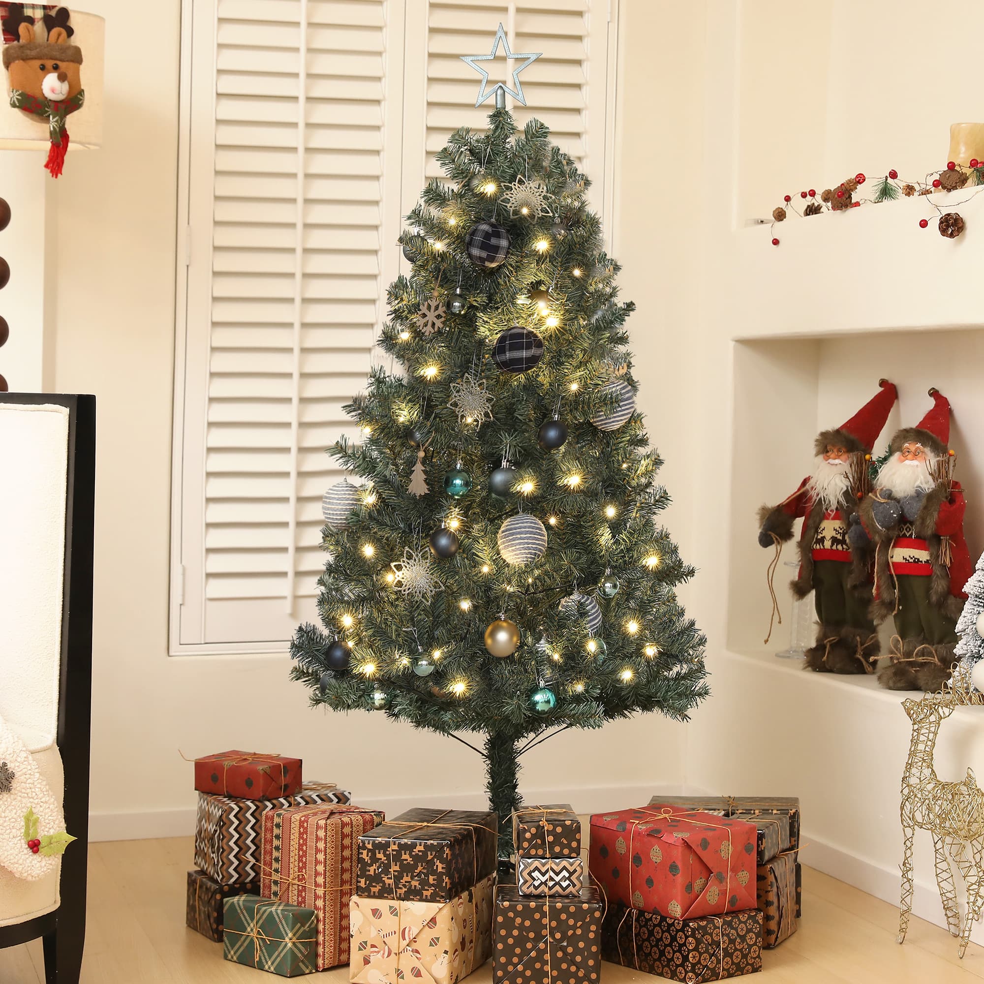 HOMCOM 5ft Artificial Prelit Christmas Tree with 150 Warm White LED Lights, Pre Decorated Xmas Tree for Home Office Holiday | Aosom Canada