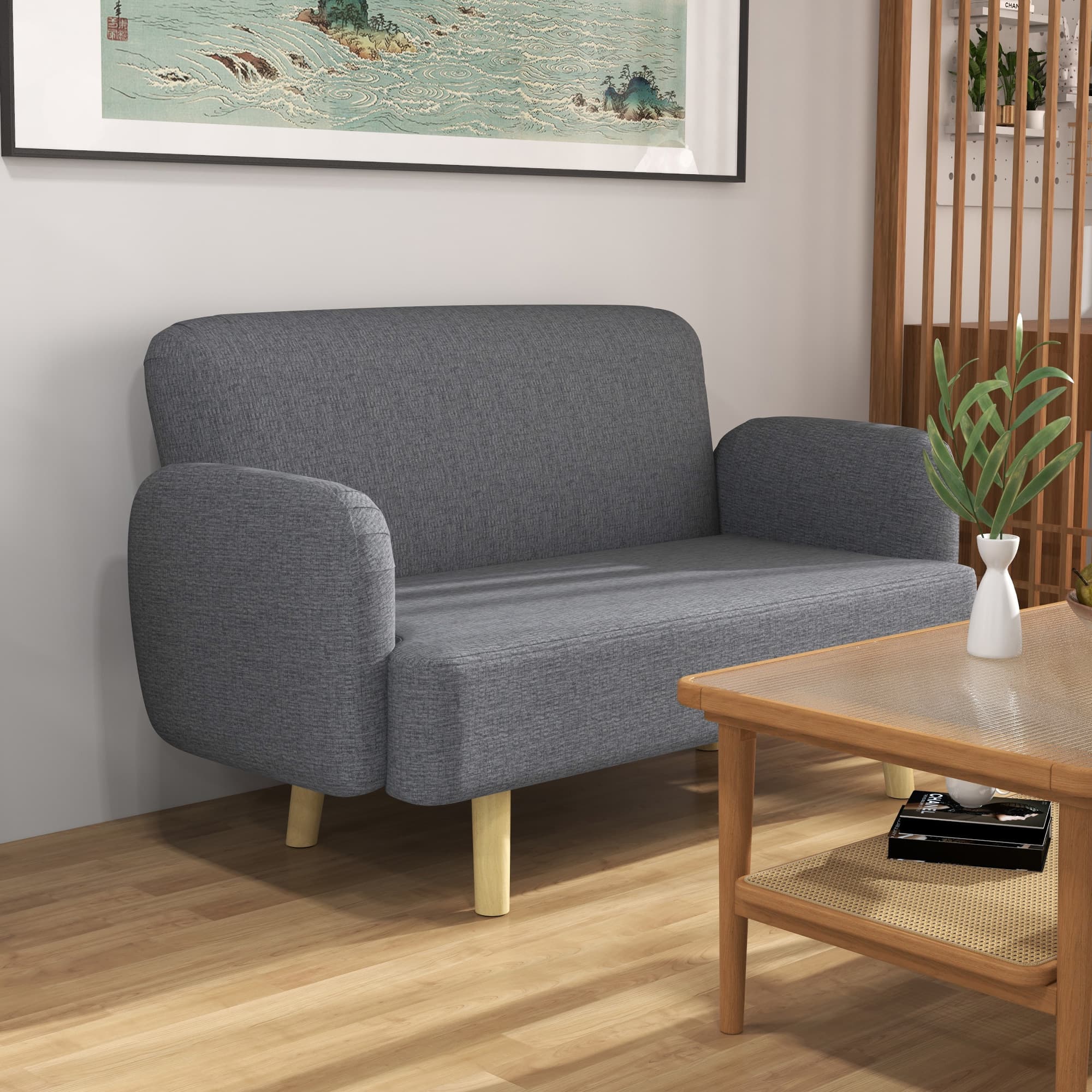 HOMCOM Velvet Feel Fabric 2 Seater Sofa, Small Sofa Loveseat with 8.3" Thick Padding and Wood Legs, Grey | Aosom Canada