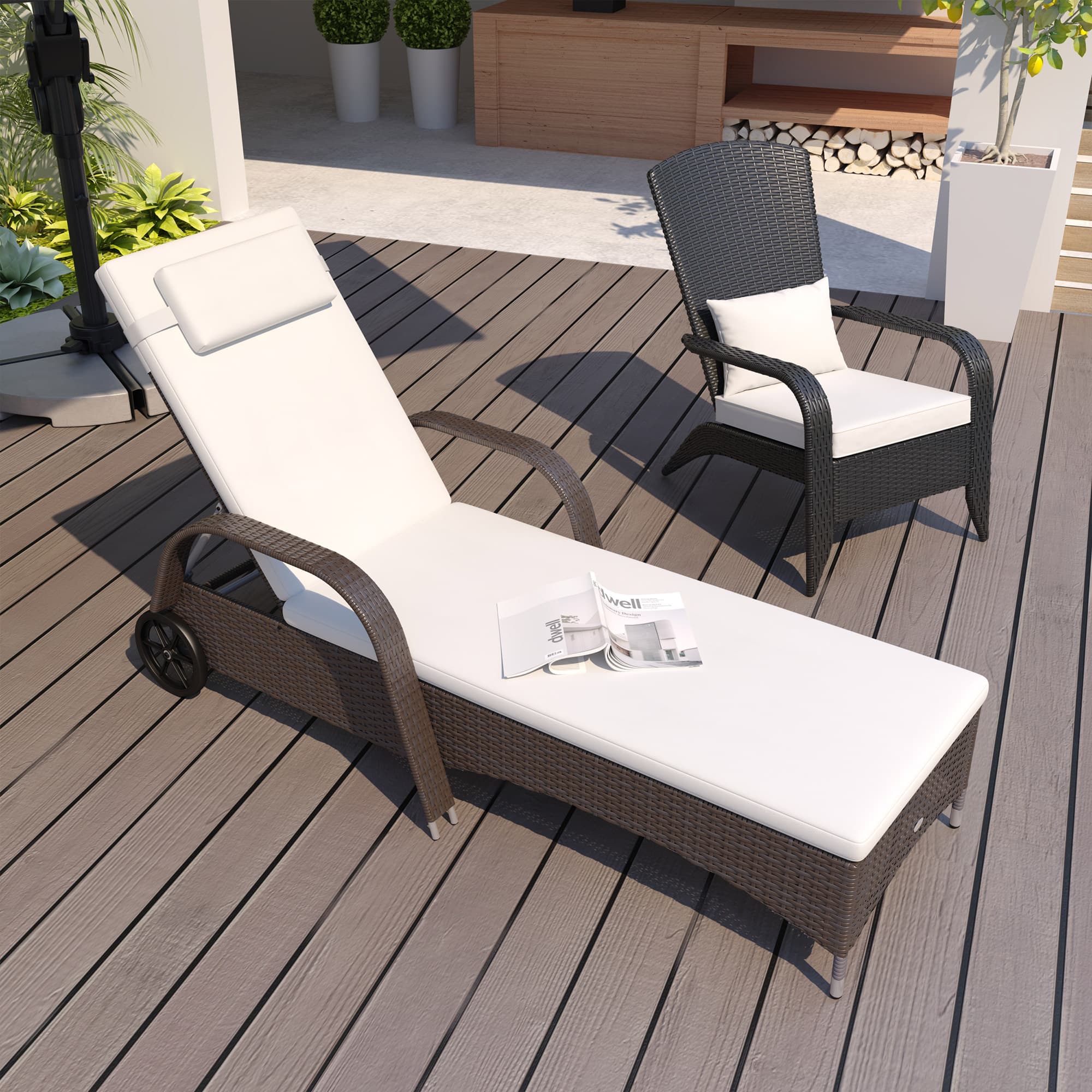 Outsunny Adjustable Wicker Sun Lounger Outdoor Recliner Chair Garden Chaise Lounge with Cushion, Brown | Aosom Canada