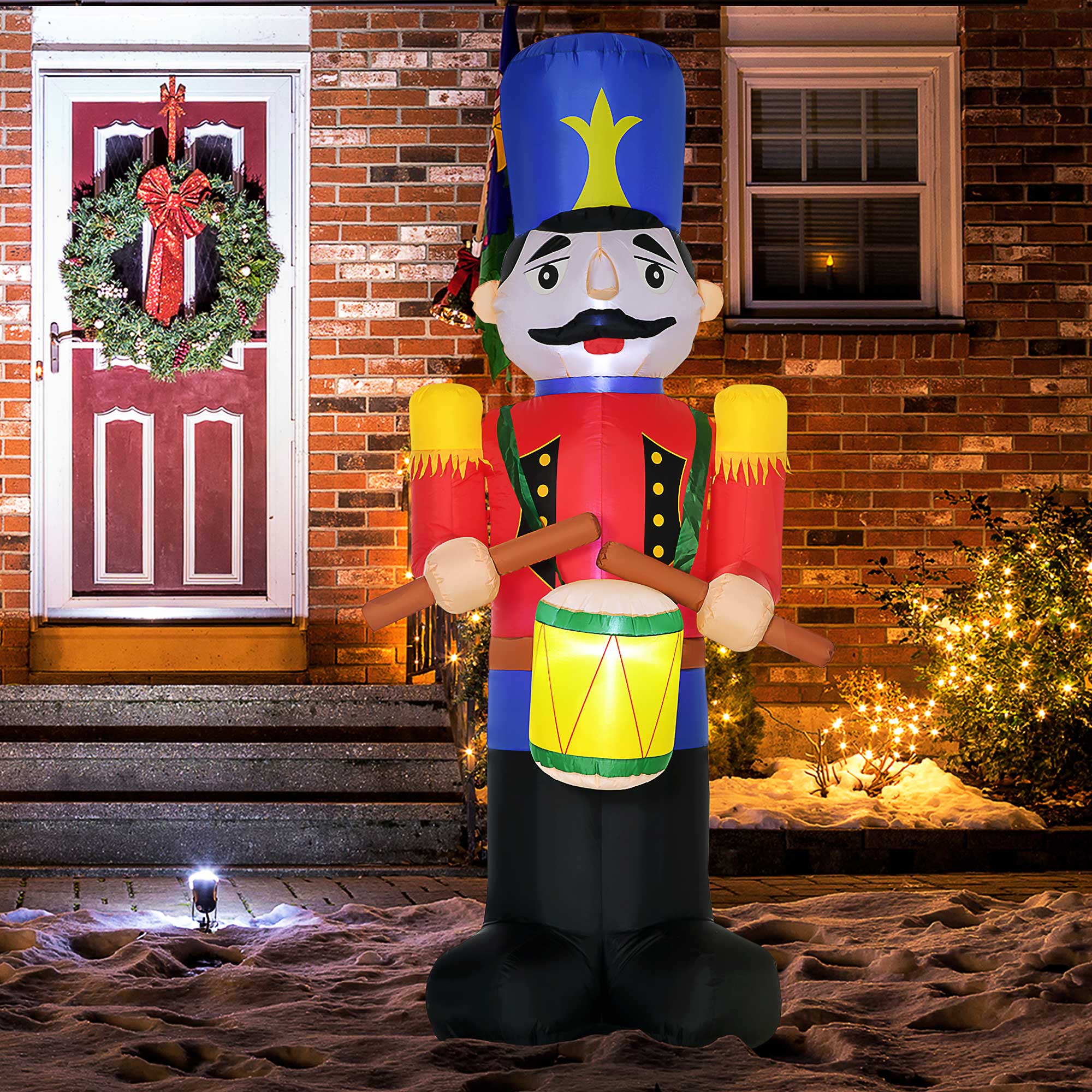HOMCOM Christmas Outdoor Yard Colorful 8ft Blow Up Inflatable Nutcracker Soldier Drum Beating Decoration with 3 LED for Indoor House | Aosom Canada