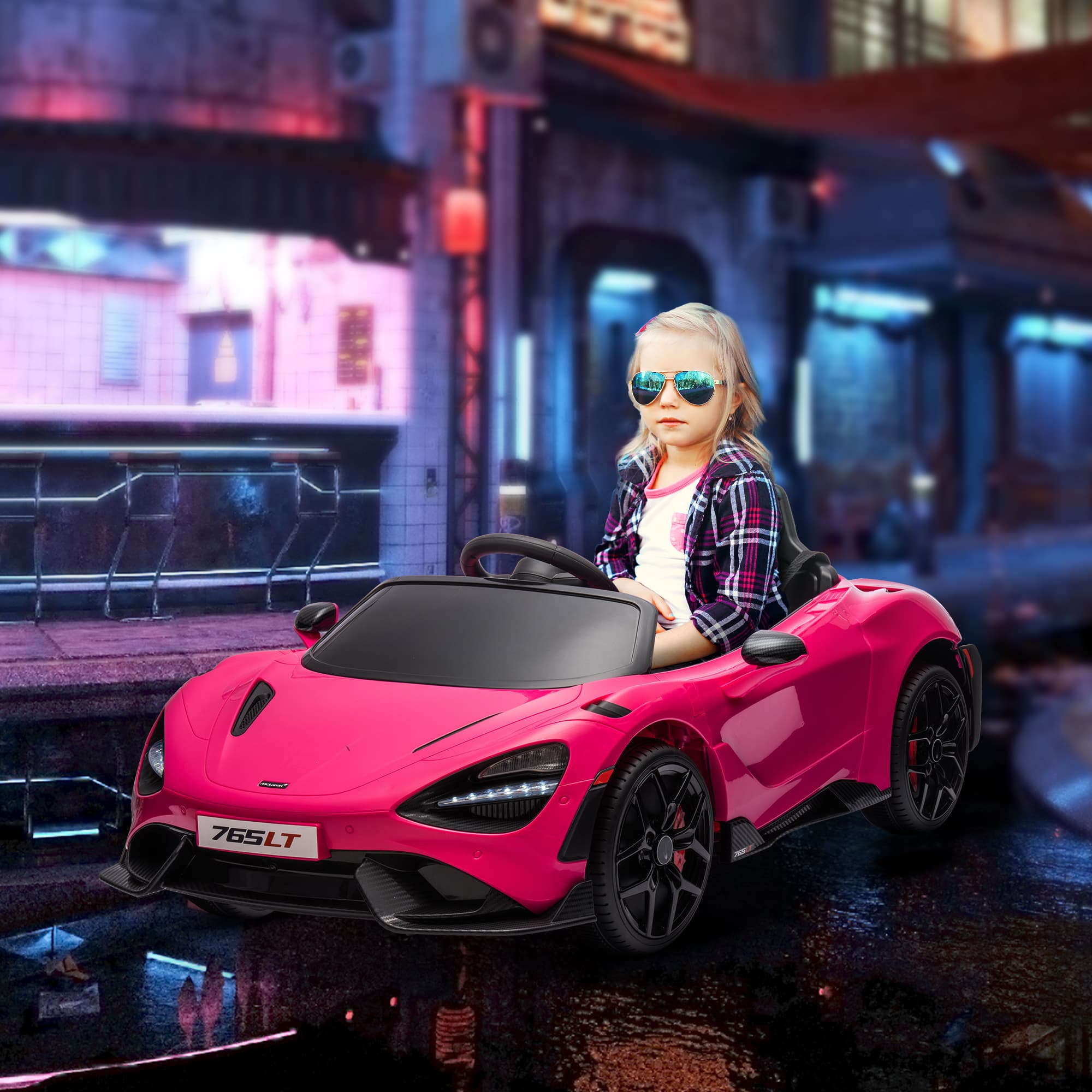 Qaba McLaren 765LT Licensed 12V Kids Electric Car w/ Scissor Doors, Training Wheels, Remote, Slow Start, Music Horn Pink | Aosom Canada