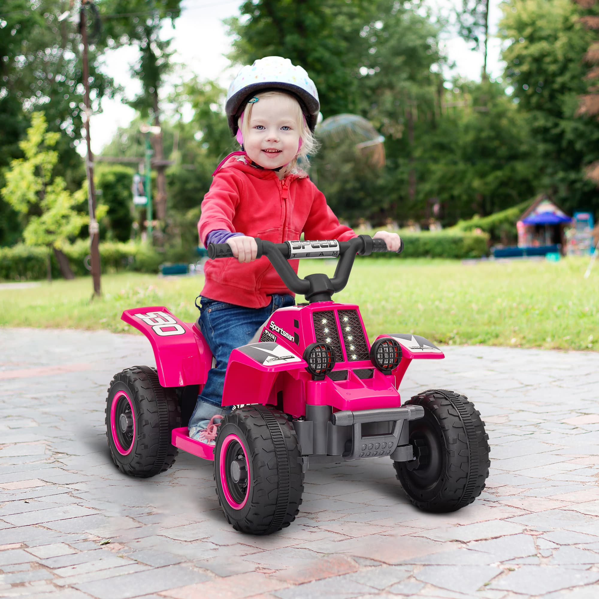 Qaba 6V Kids ATV Quad, 4 Wheeler Battery Powered Electric Ride on Car w/ Lights, Forward Backward, for 3-6 Years, Pink | Aosom Canada