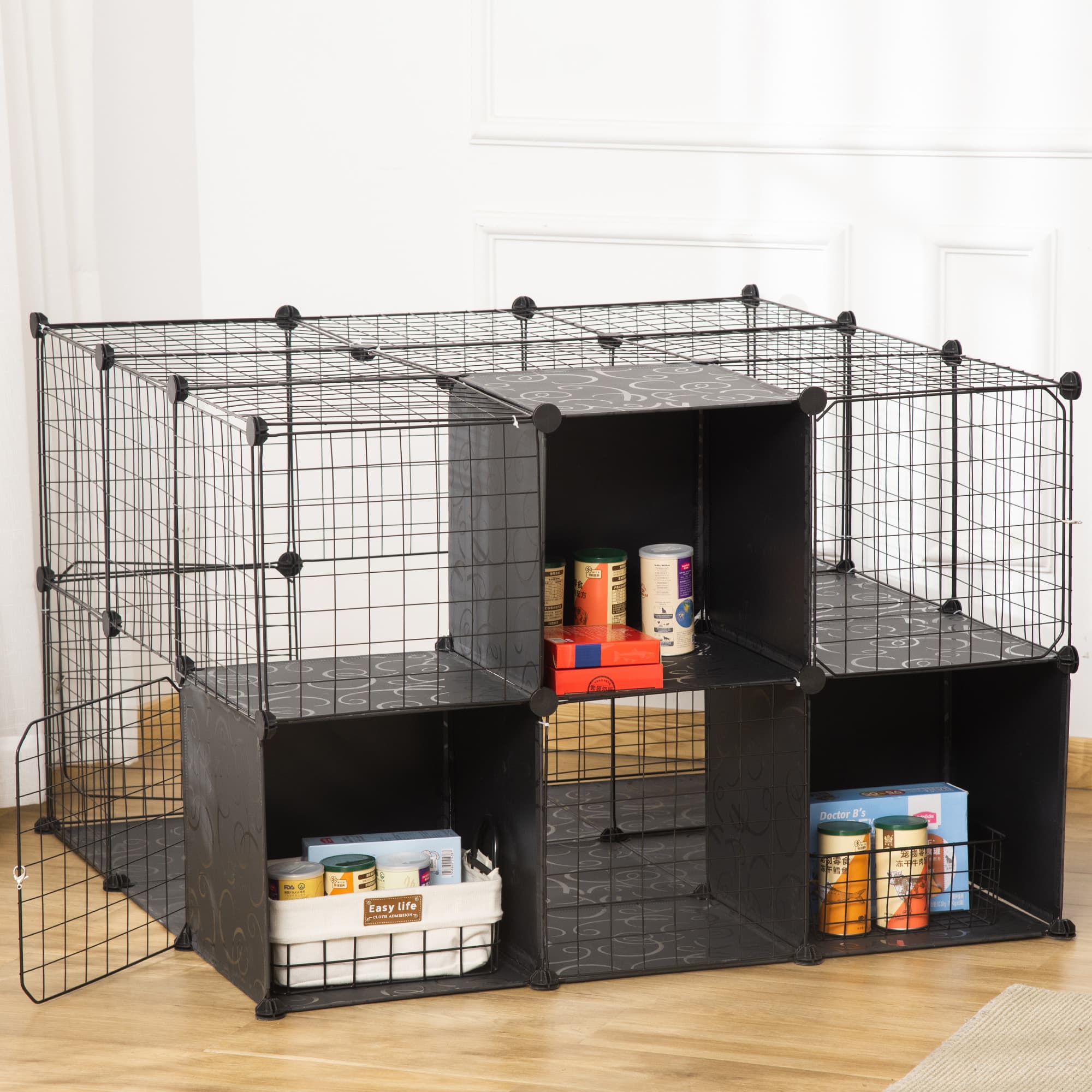 PawHut 56 Panel Pet Playpen: Rabbit Cage, Small Animal Enclosure for Bunny, Guinea Pig, Chinchilla, Metal Wire | Aosom Canada