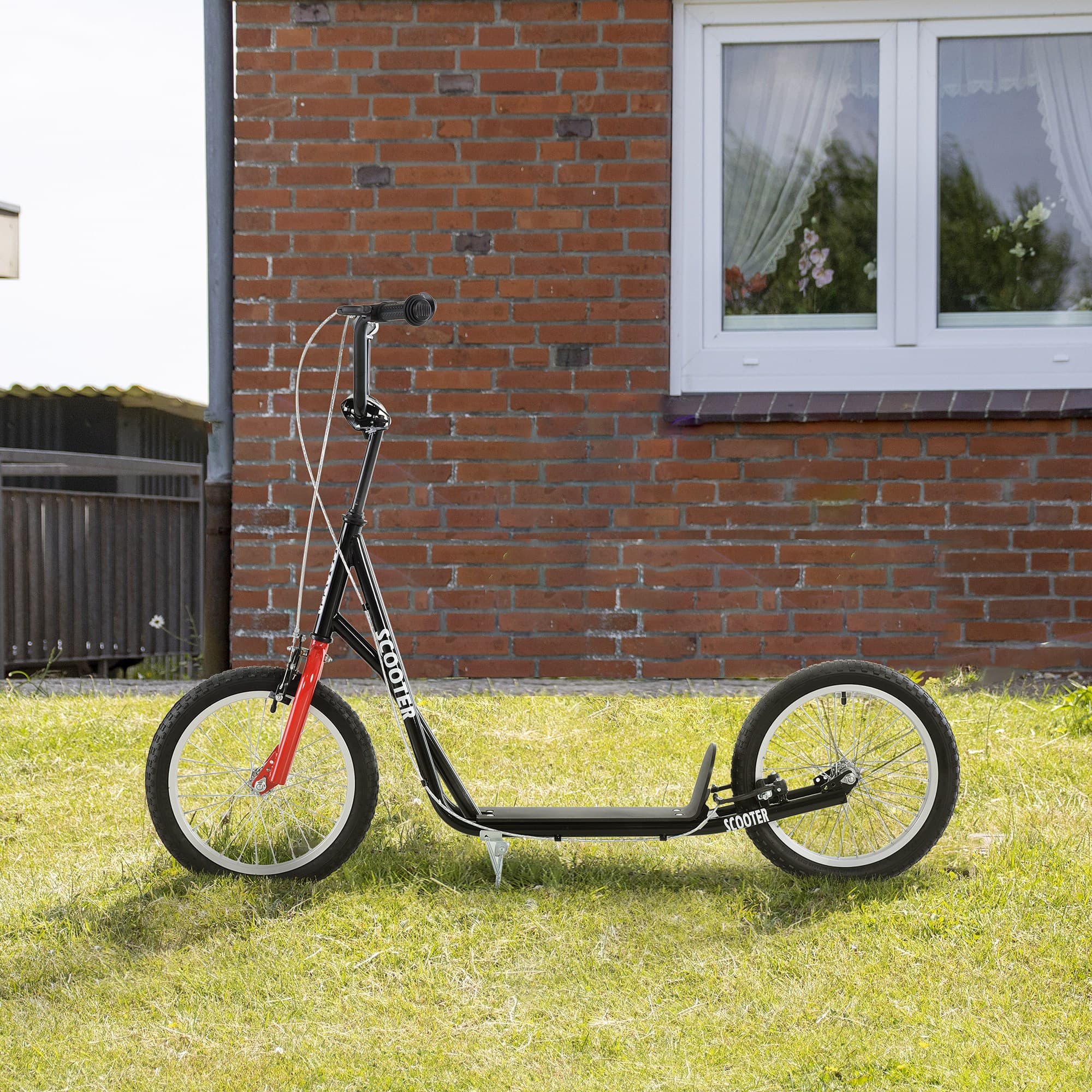 Aosom Canada Youth Street Kick Scooter for Teens Kids 5+ Years Old with 16'' Inflatable Wheel Dual Brakes Black