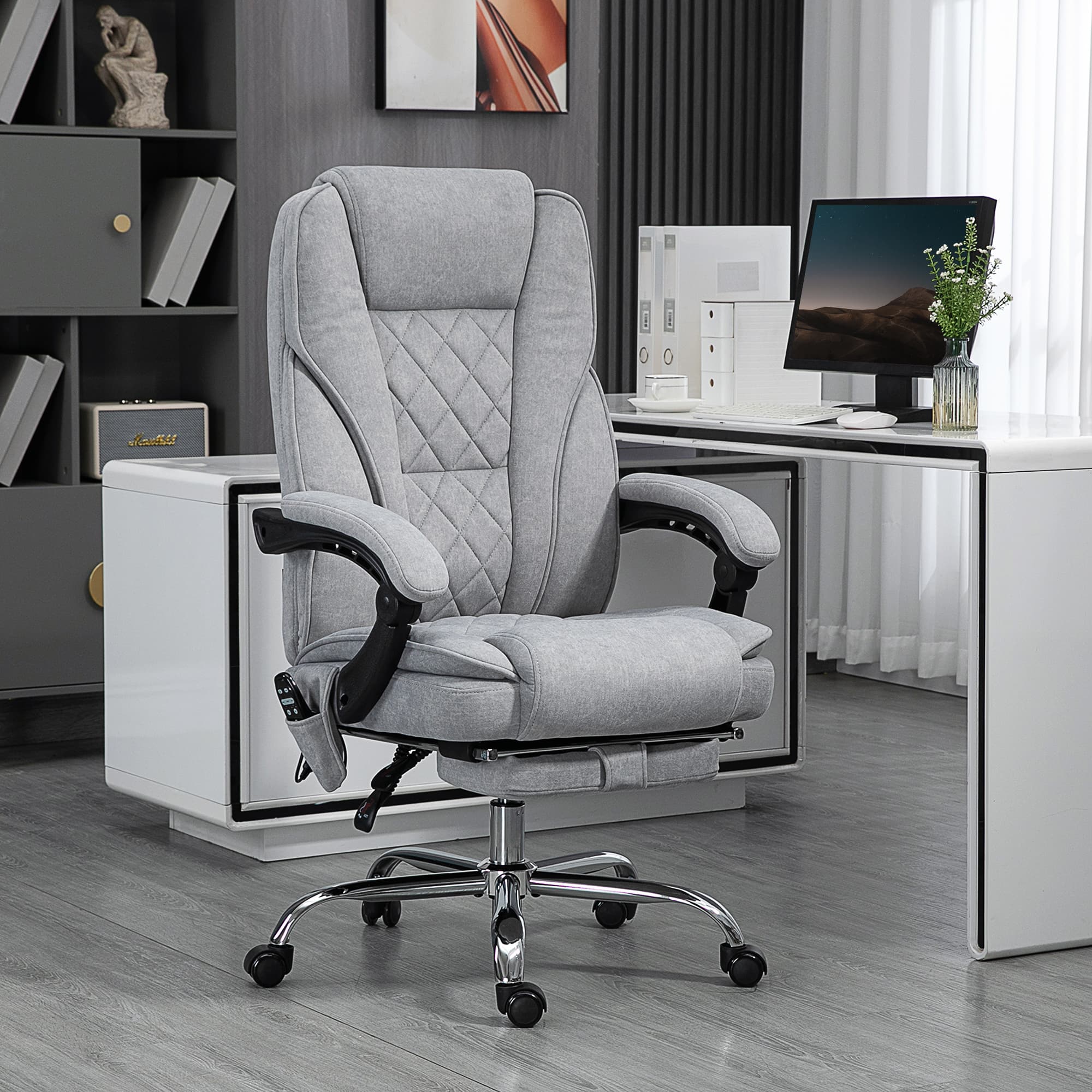 Vinsetto Massage Office Chair, Heated Reclining Computer Chair with Adjustable Height and Footrest, Grey | Aosom Canada