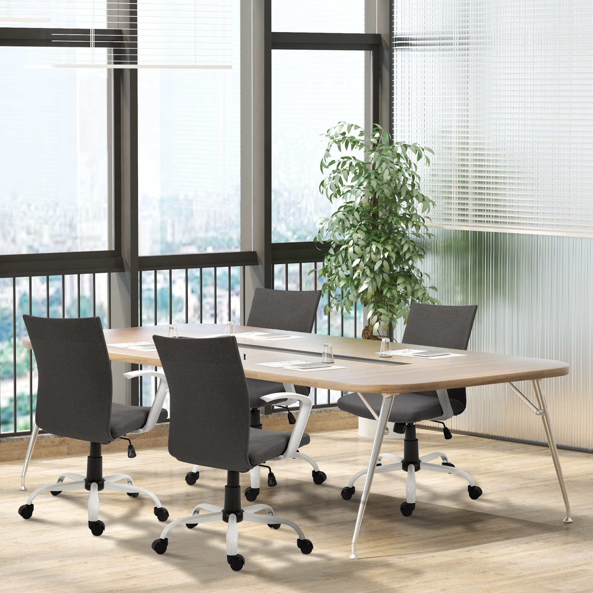 Vinsetto Linen Office Chair: Mid Back, Swivel Desk Chair, Wheels, Armrest, Tilt Function, Charcoal Grey | Aosom Canada