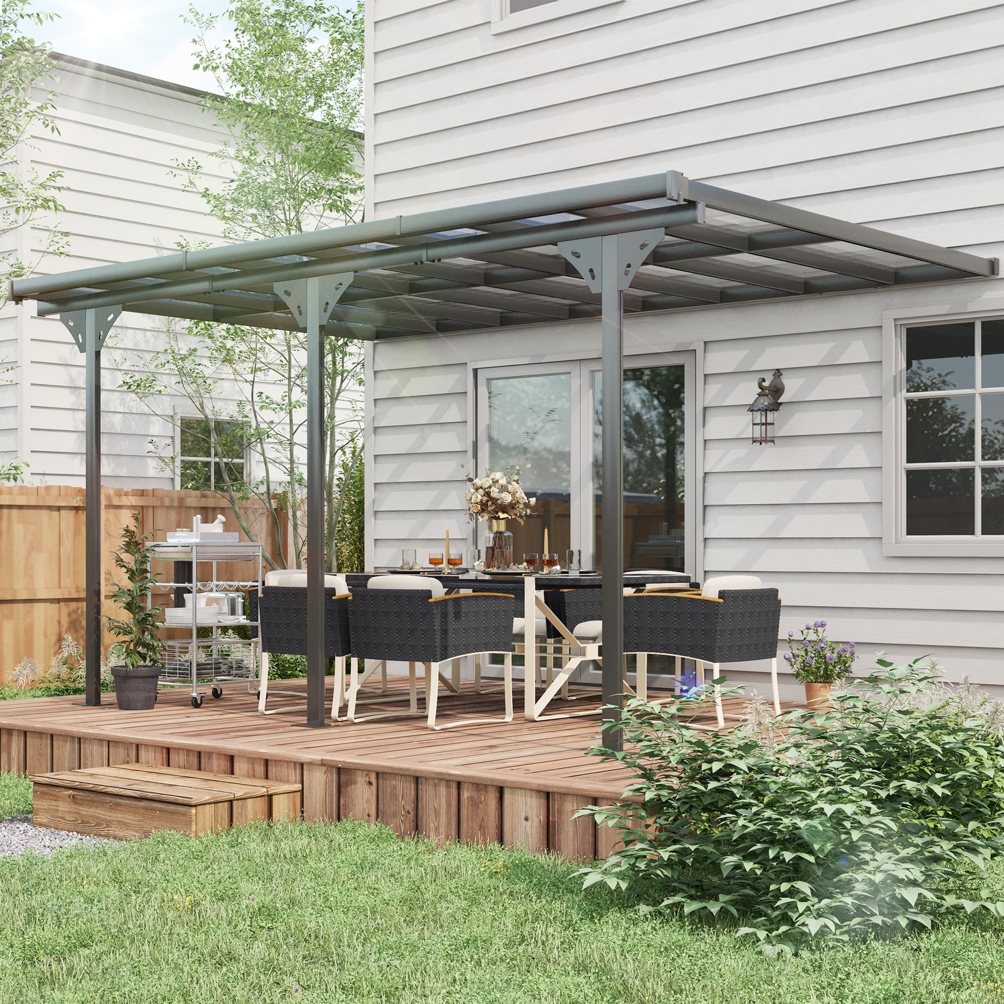 Outsunny 14.5 x 10ft Outdoor Pergola with Adjustable Height Metal Frame & UV-Blocking Pergola Canopy for Patio, Grey | Aosom Canada