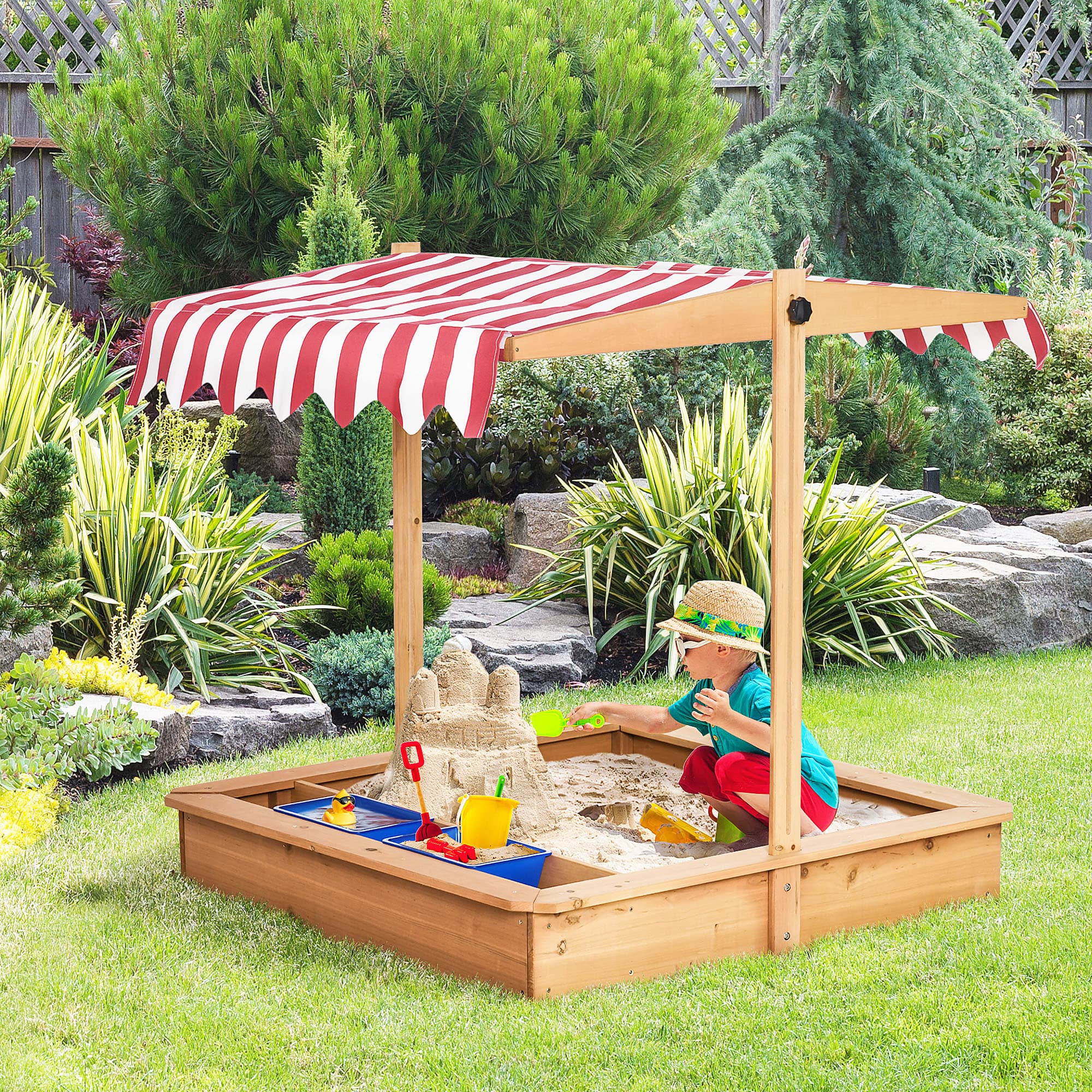 Outsunny Children's Wooden Sandbox, Outdoor Sand Play Station for Boys & Girls 3-7 Years Old | Aosom Canada