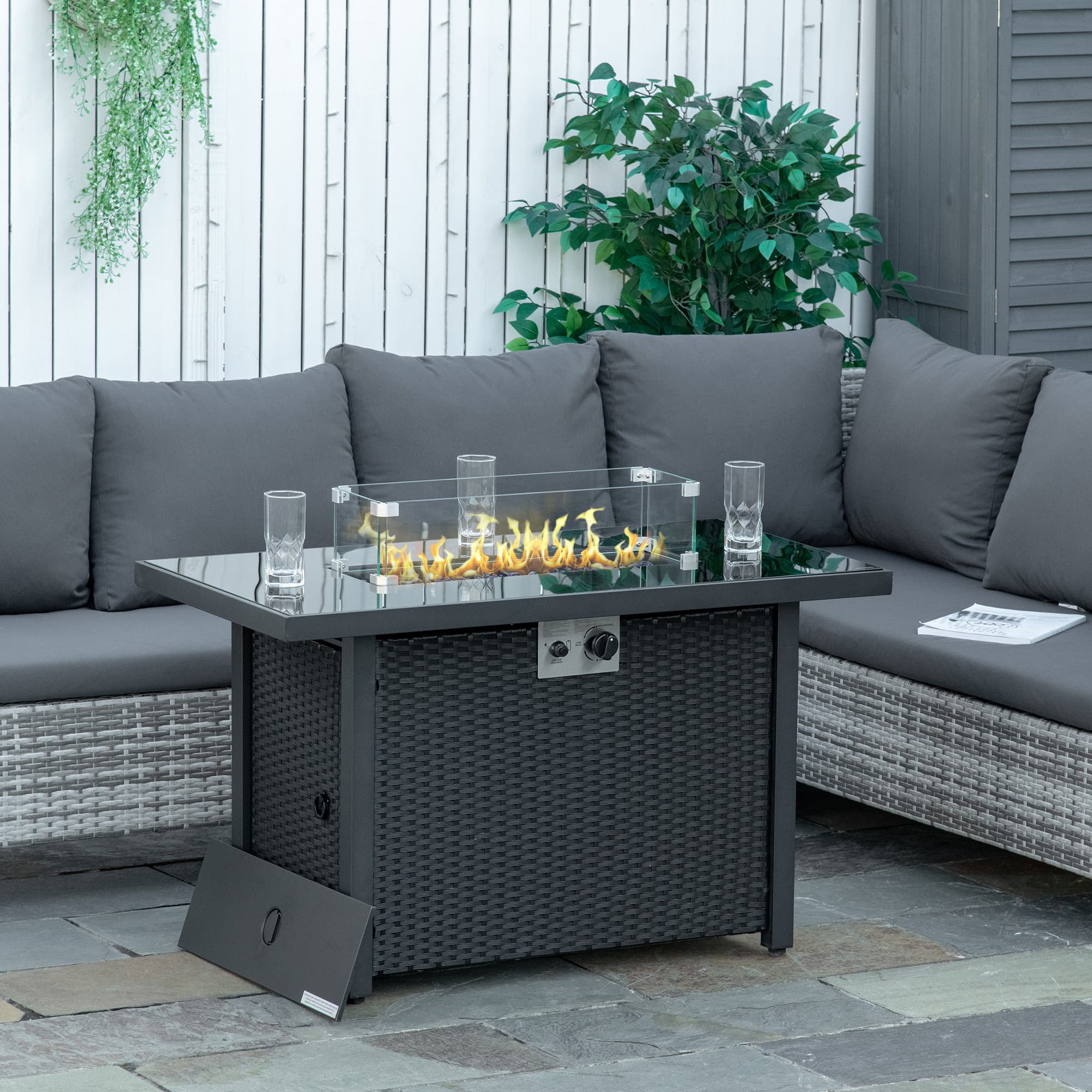 Outsunny Outdoor Propane Gas Fire Pit Table 43 Inch 50000 BTU Electric Ignition CSA Certified Black | Aosom Canada