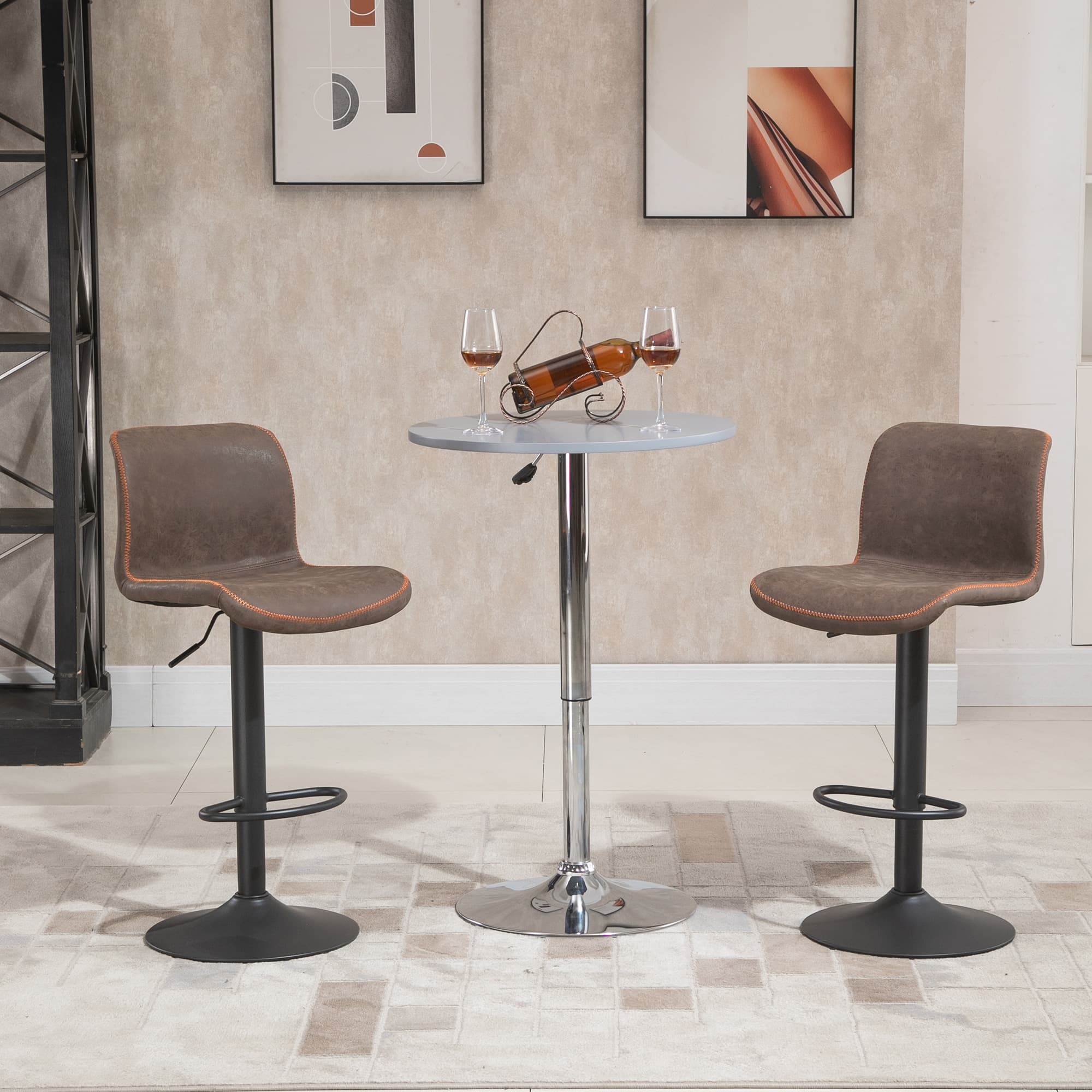 HOMCOM Swivel Bar Stools Brown Set of 2 Adjustable Height Counter Stools with Footrest Upholstered Kitchen Stool | Aosom Canada