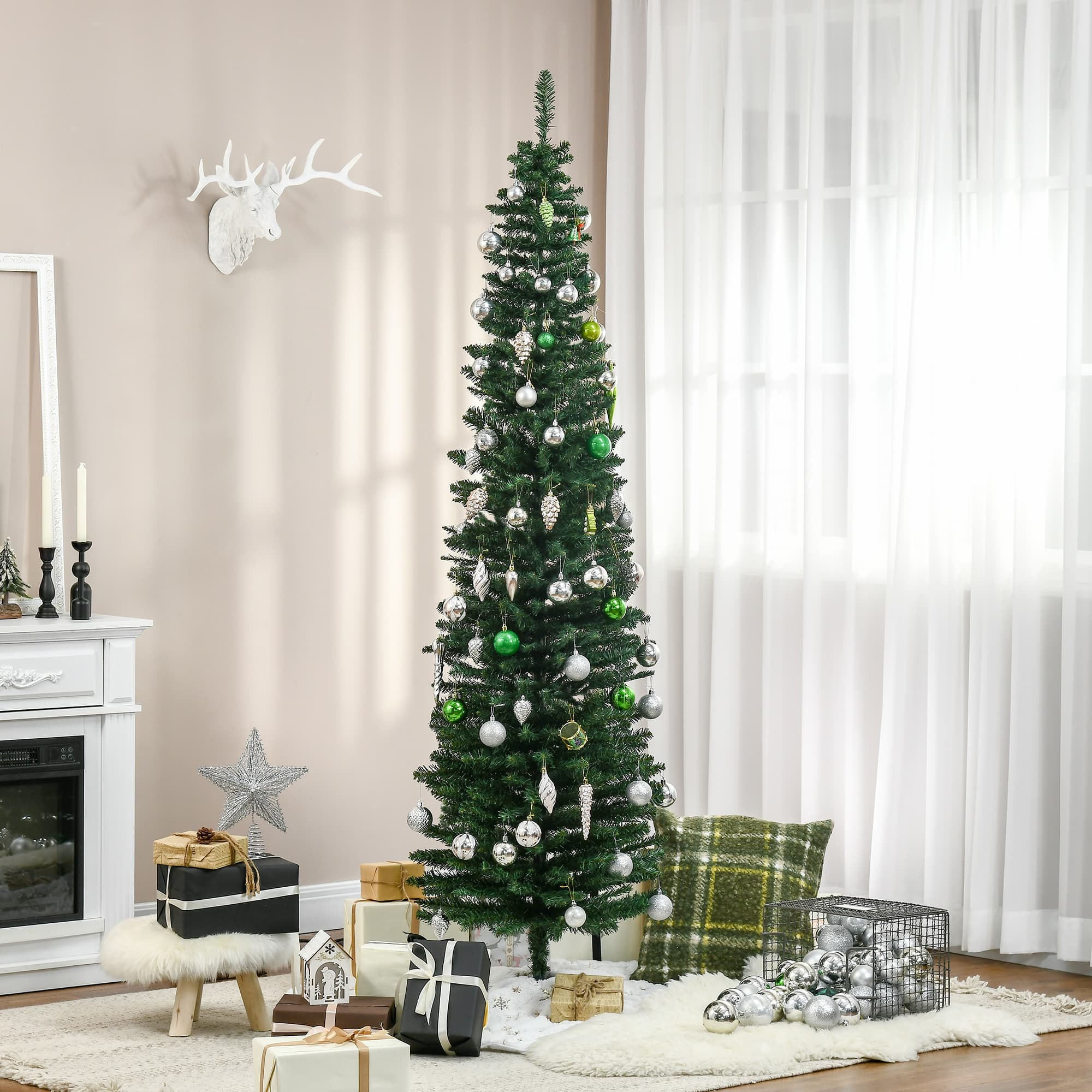 HOMCOM 7' PVC Slim Pencil Artificial Christmas Tree 390 Branch Tips | Aosom Canada