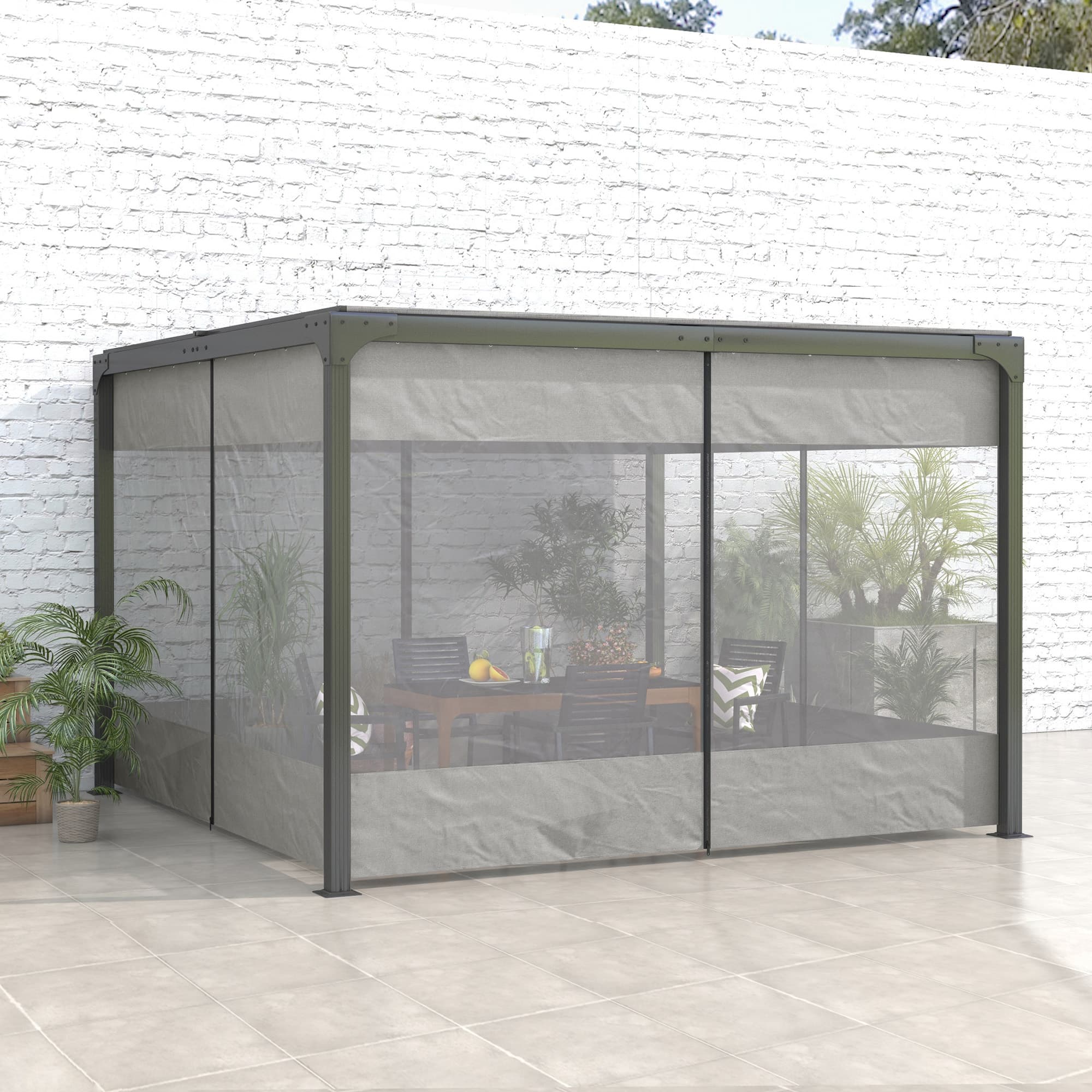 Outsunny Pergola Gazebo Curtains for 10' x 10' Pergola, 4 Pack Side Panels Replacement with Large Windows and Zipped Doors | Aosom Canada