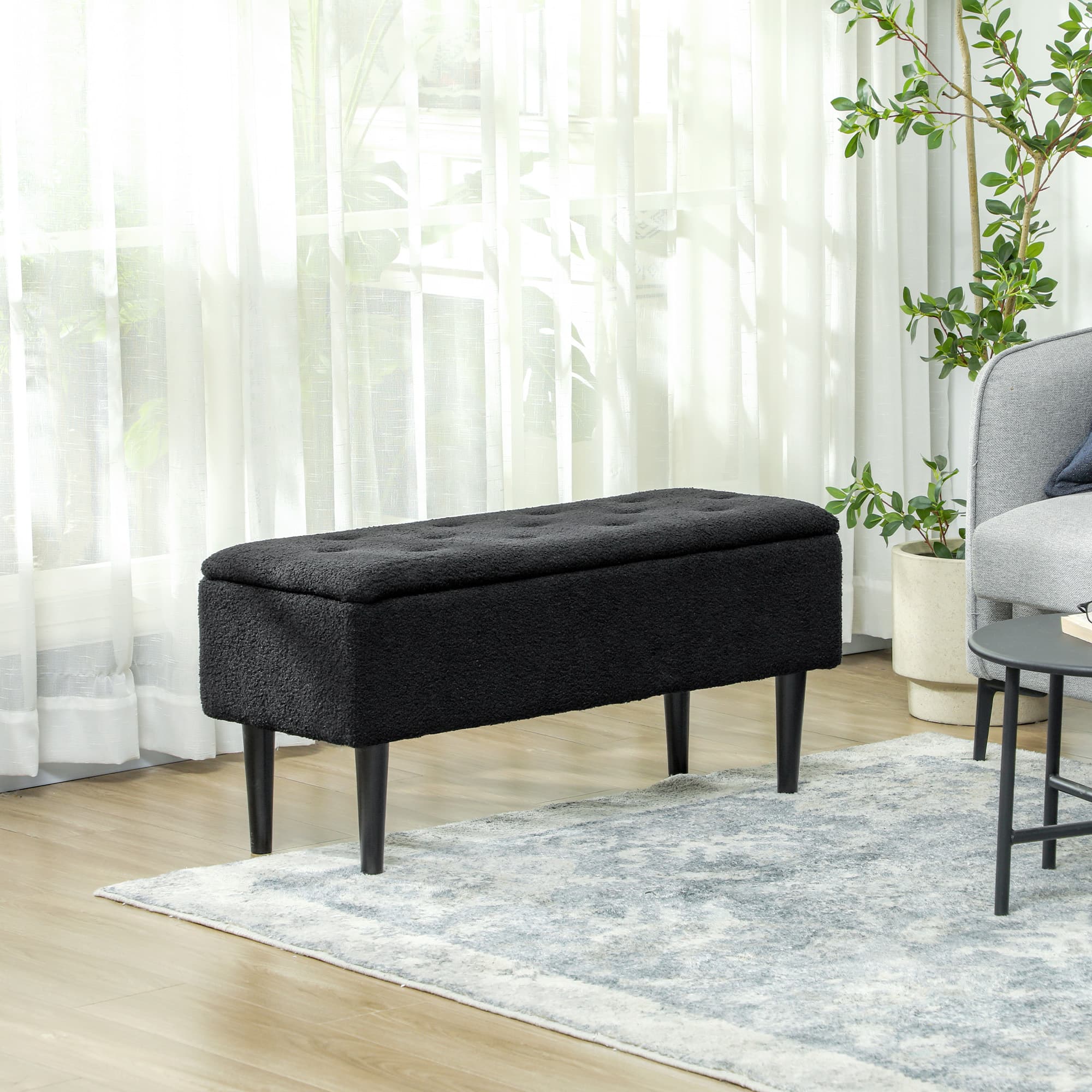 HOMCOM Modern Storage Bench, Ottoman with Storage and Lamb's Wool Upholstery for Living Room, Bedroom, Black | Aosom Canada