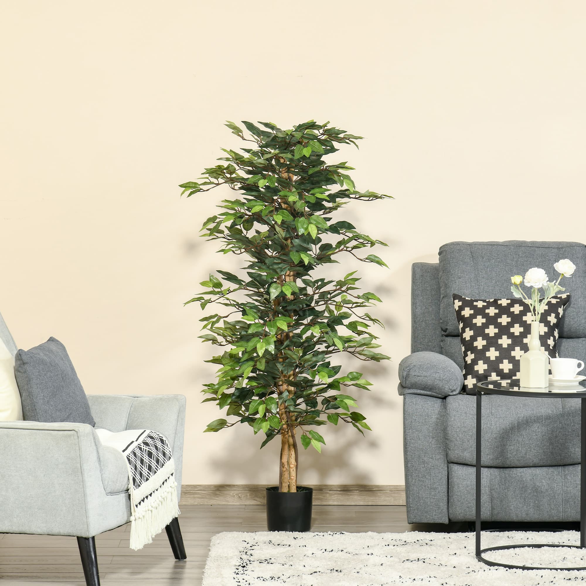 HOMCOM 5FT Artificial Ficus Faux Decor: Fake Tree in Nursery Pot for Indoor Outdoor | Aosom Canada