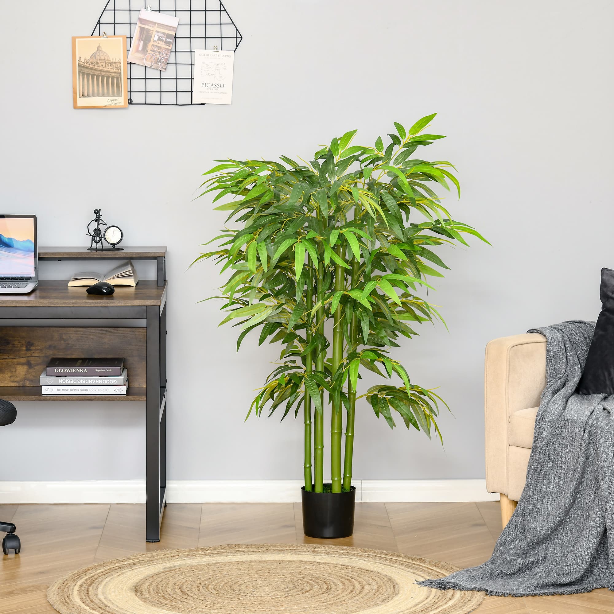 HOMCOM 4.5FT Lifelike Bamboo Plant Artificial Greenery Faux Tree in Pot for Home Office Indoor Outdoor Decor | Aosom Canada