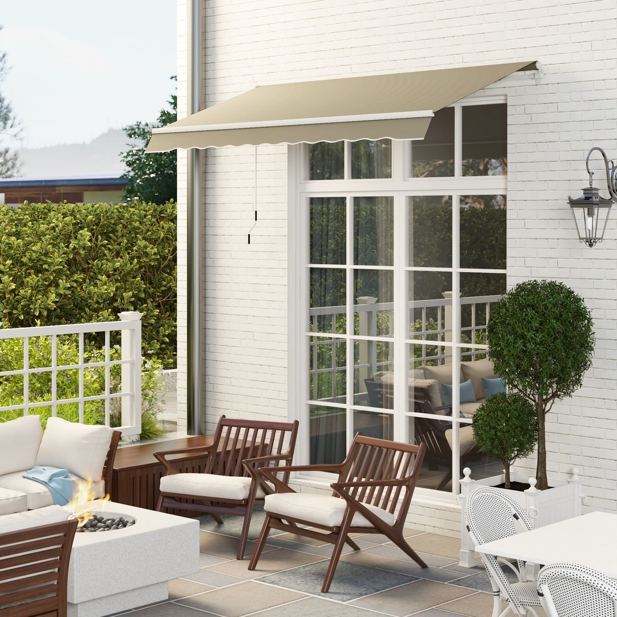 Outsunny Shade Retreat Awning: 8'x7' Manual Retractable Beige Patio Sun Canopy for Outdoor Deck | Aosom Canada