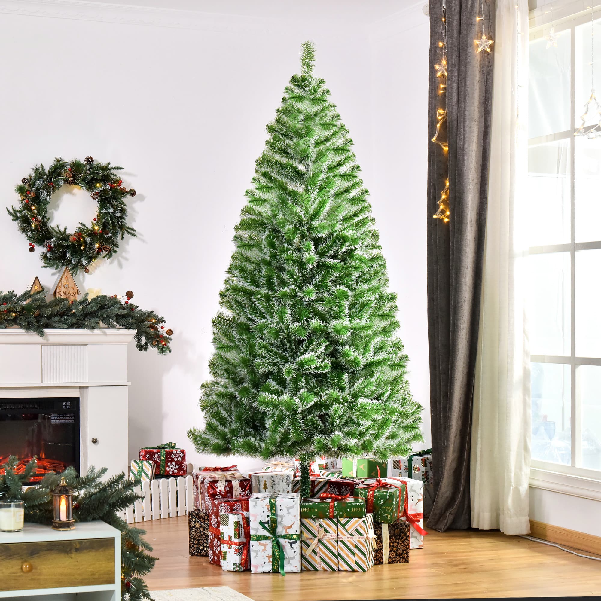 HOMCOM 7FT Christmas Tree Artificial Classic Tree Holiday Indoor Decoration, with Metal Support and Tips, Green | Aosom Canada