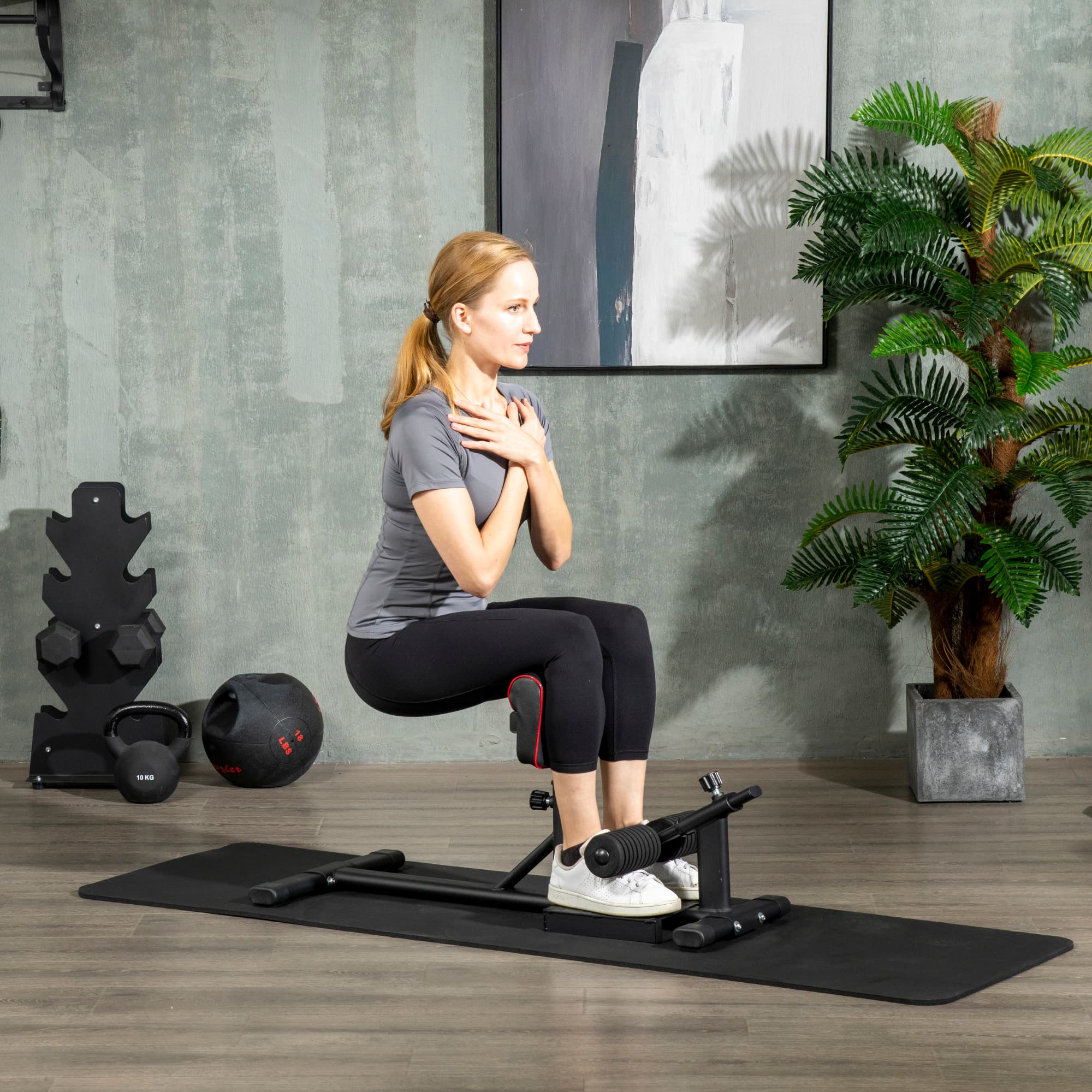 Soozier Sissy Squat Machine, Leg Workout Equipment with Adjustable Pad, Rollers and Non-slip Foot Plate for Home Gym Fitness | Aosom Canada