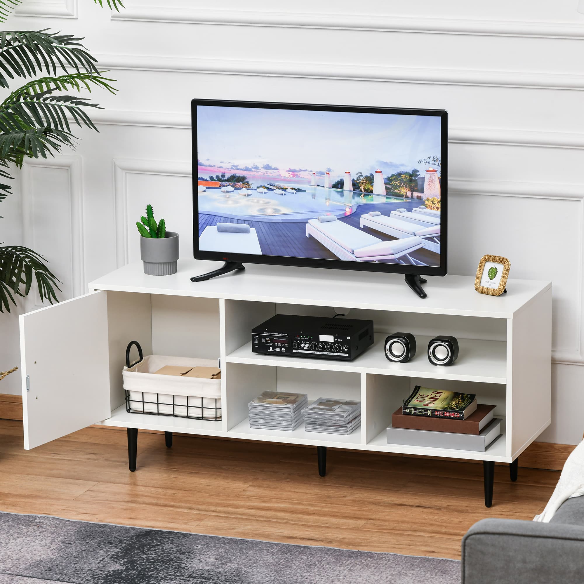 HOMCOM TV Stand Cabinet: 60 Inches with Storage Shelf, Cable Hole, Modern Entertainment Unit Center | Aosom Canada