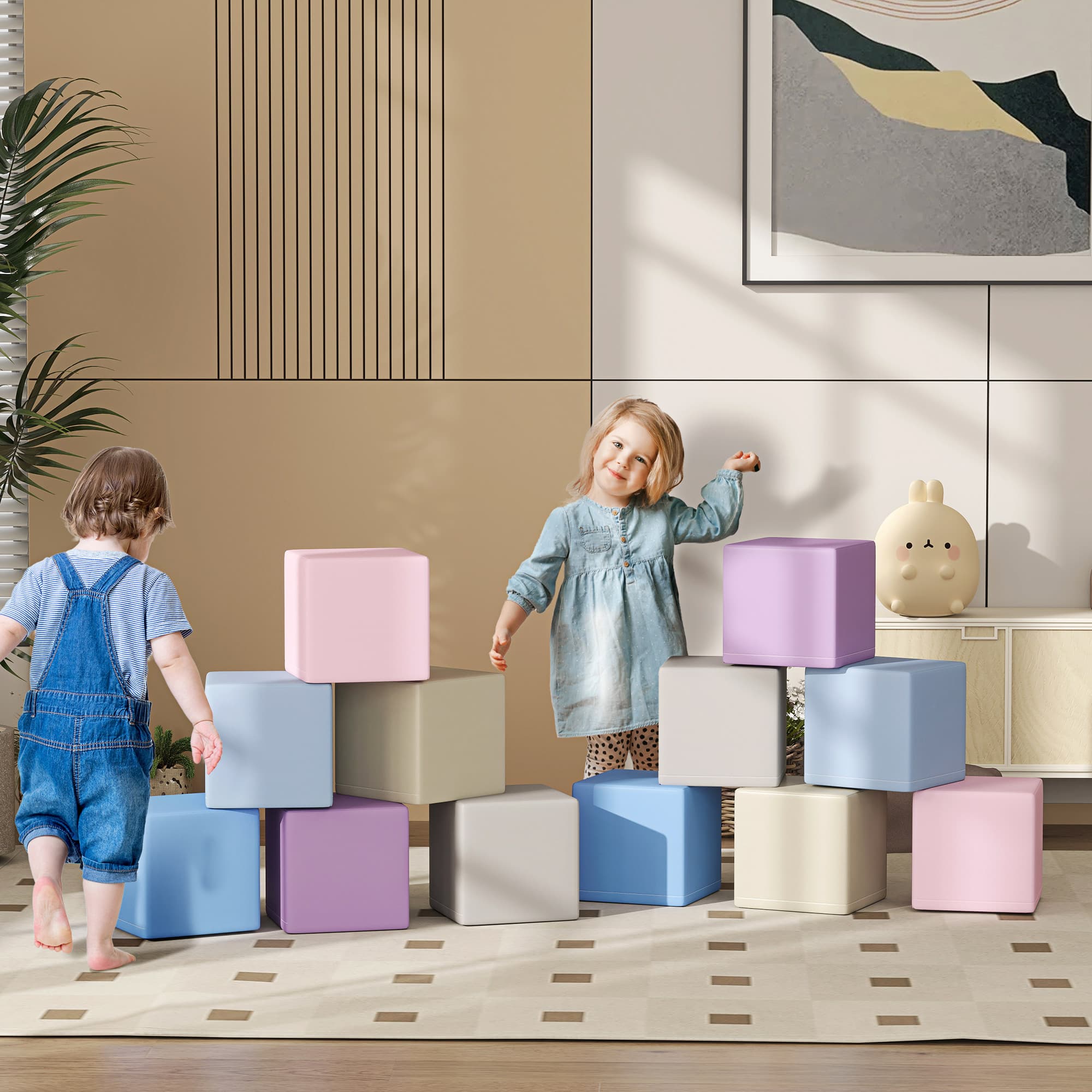Soozier 12 Piece Soft Play Blocks Soft Foam Toy Building And Stacking Blocks - Multicolours | Aosom Canada