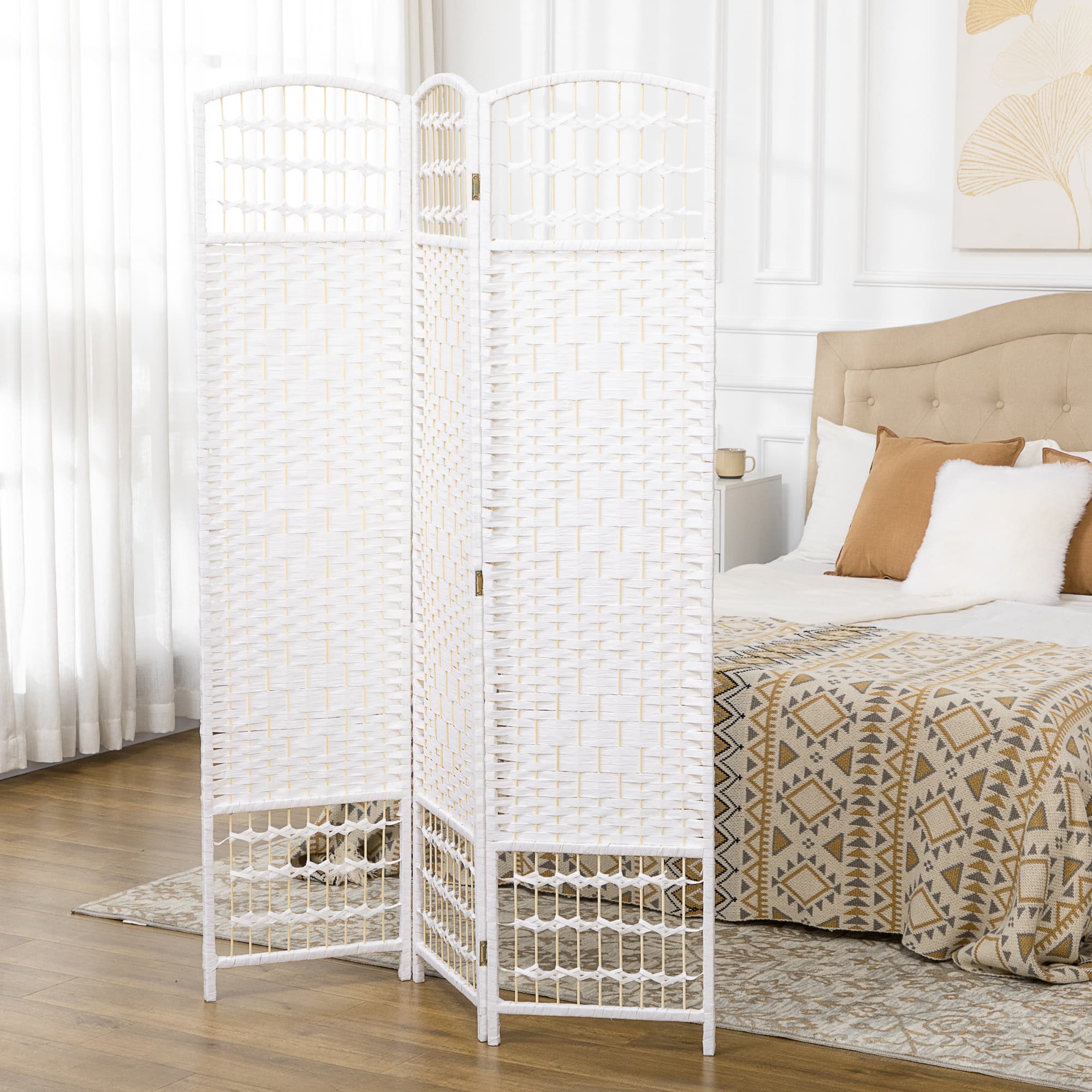 HOMCOM 3-Panel Folding Room Partition: Portable Privacy Screen, Wave Fiber Room Partition for Home Office, White | Aosom Canada