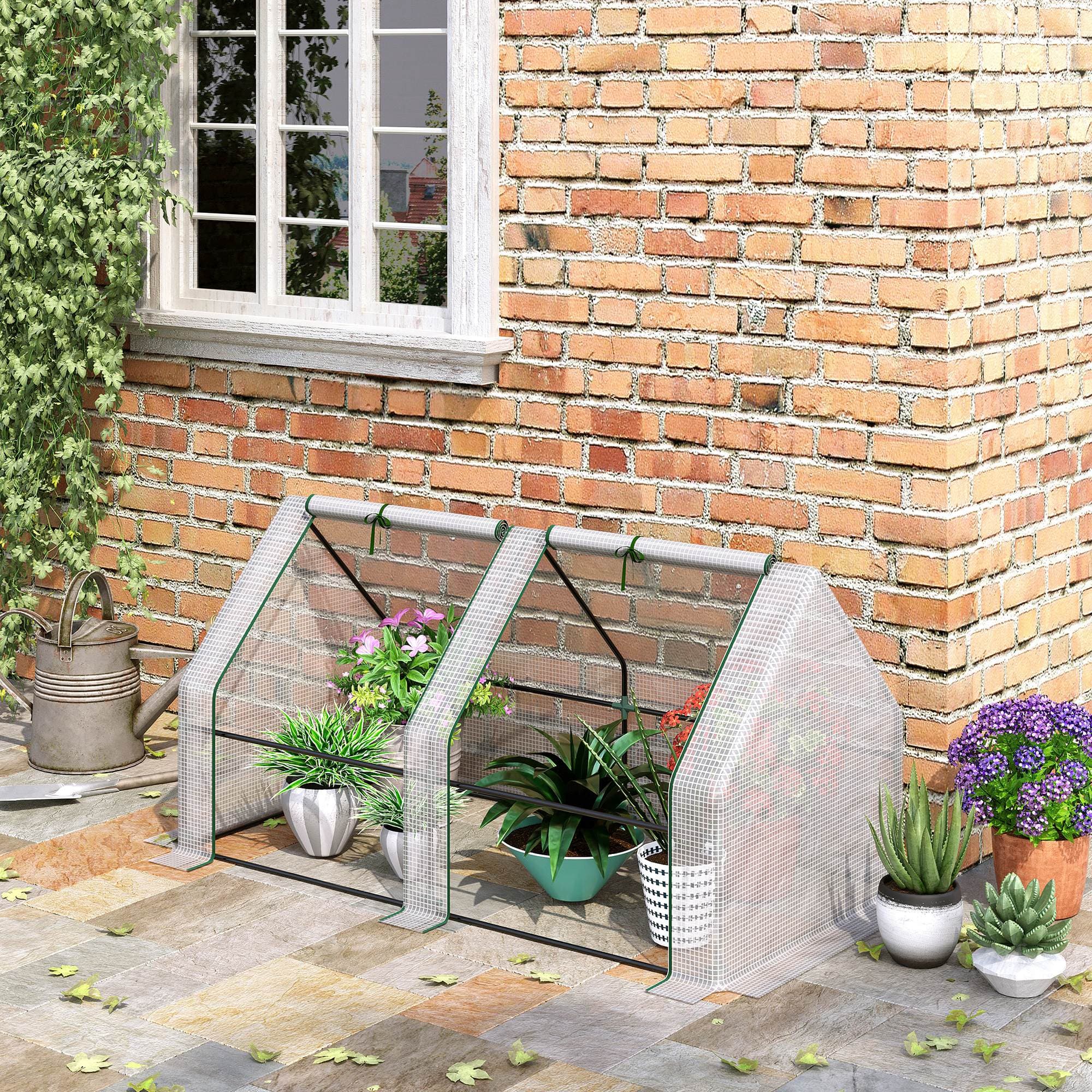 Outsunny 6'x3'x3' Portable Tunnel Greenhouse: UV PE Cover with Zipper Doors for Outdoor Garden, White | Aosom Canada