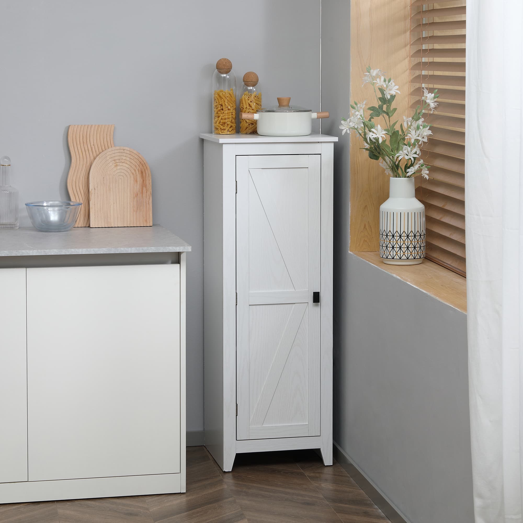 HOMCOM White 47.25" Kitchen Pantry Cabinet: Freestanding Storage Cabinet with Barn Door and Adjustable Shelves | Aosom Canada