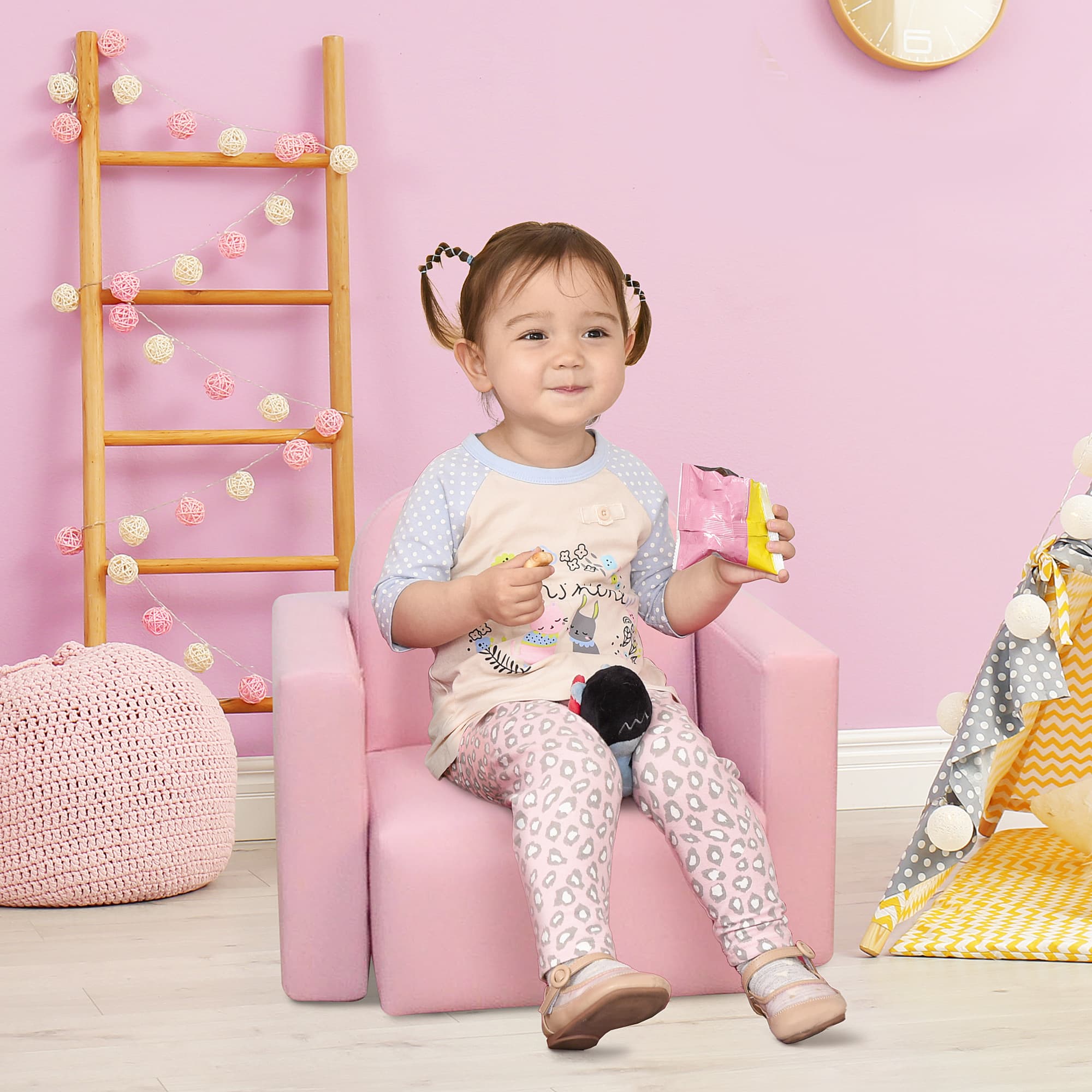 Qaba 2-in-1 Kids Convertible Table & Sofa Chair Set, Pink Multifunctional Toddler Armchair and Activity Couch | Aosom Canada