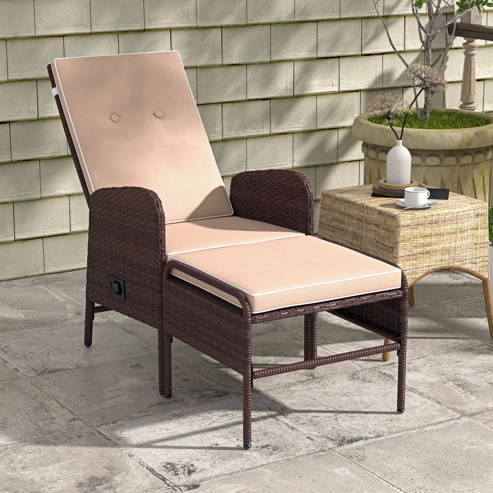 Outsunny 2 Piece Patio Set Outdoor Wicker Conversation Chairs Stools with Cushions Brown | Aosom Canada