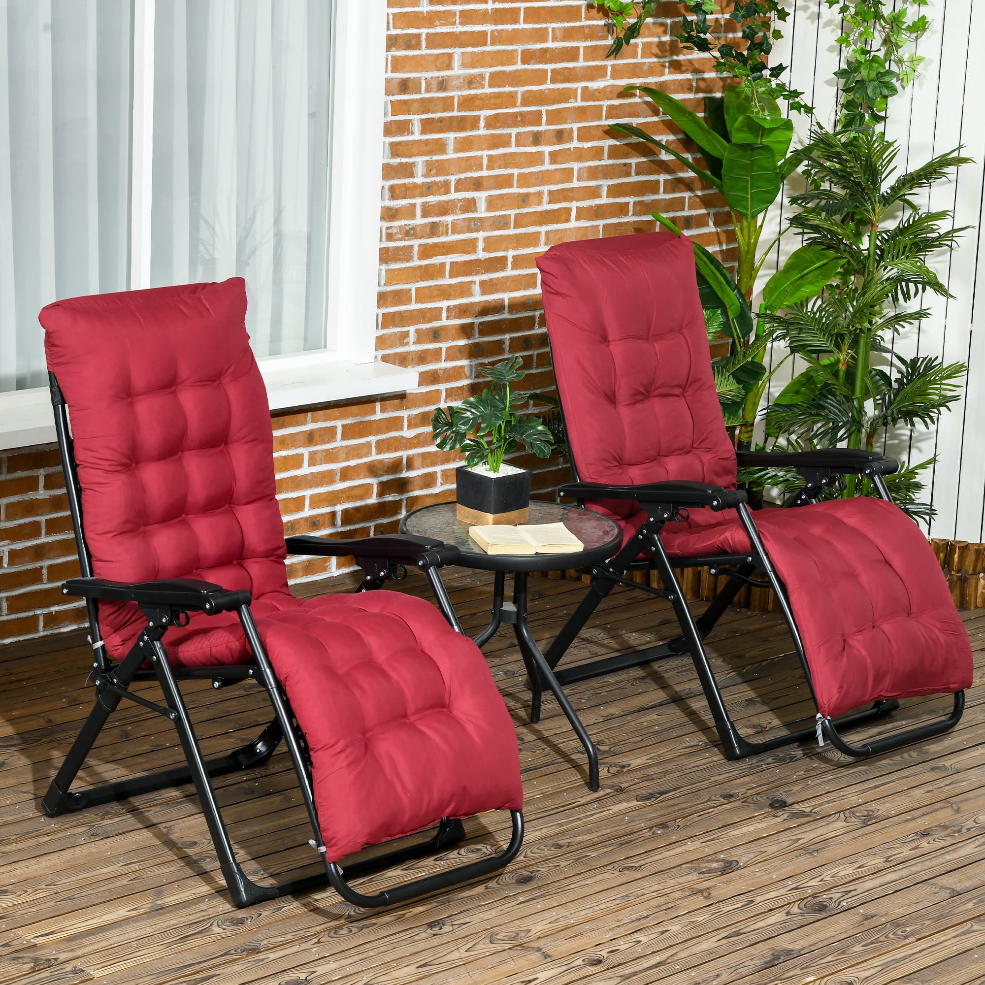 Outsunny Garden Chairs Set of 2 Reclining Zero Gravity Sun Lounger with Cushion Red Durable | Aosom Canada
