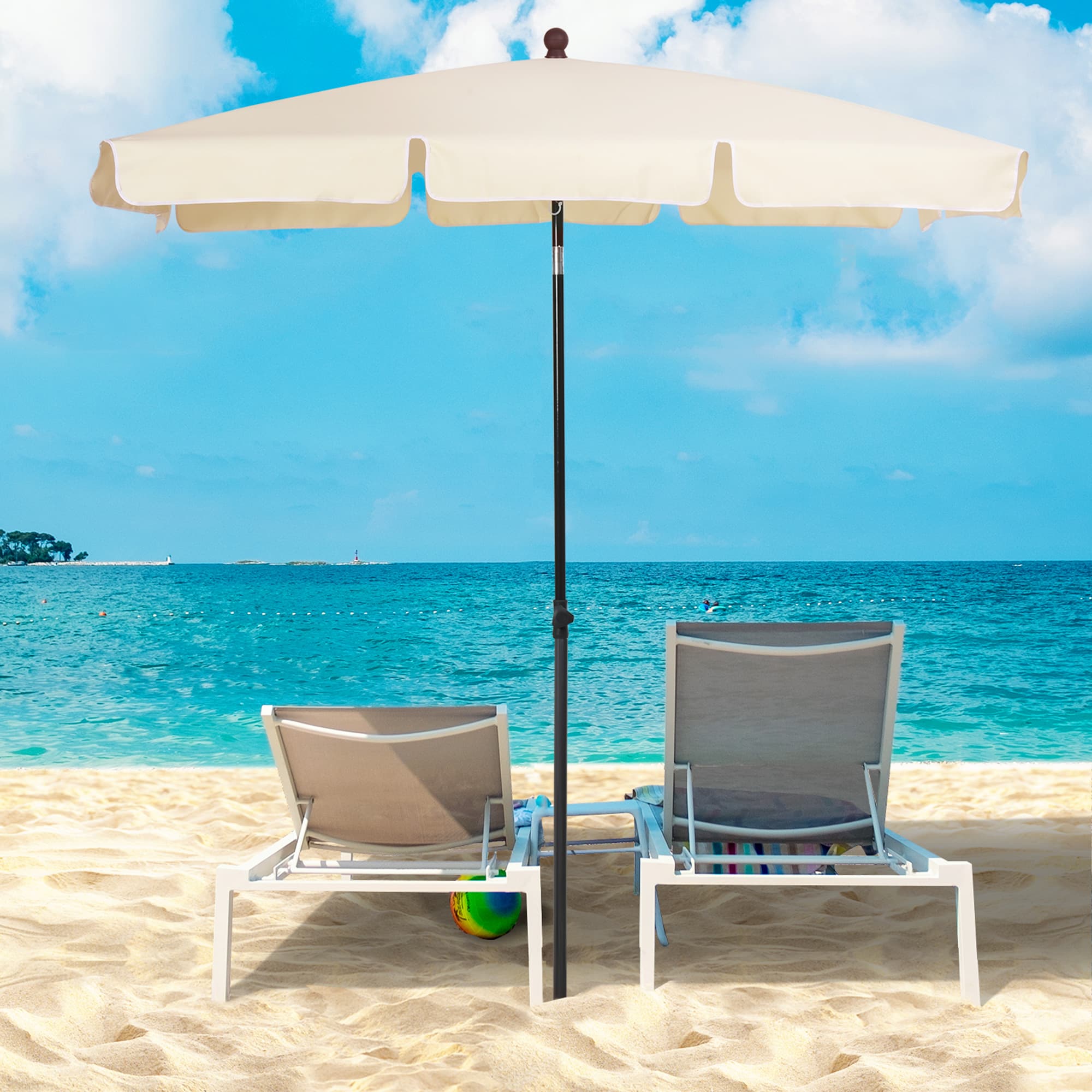 Outsunny 6.5x4ft Rectangle Patio Umbrella Aluminum Tilt Pole Adjustable Sun Shade for Outdoor Beach Beige | Aosom Canada
