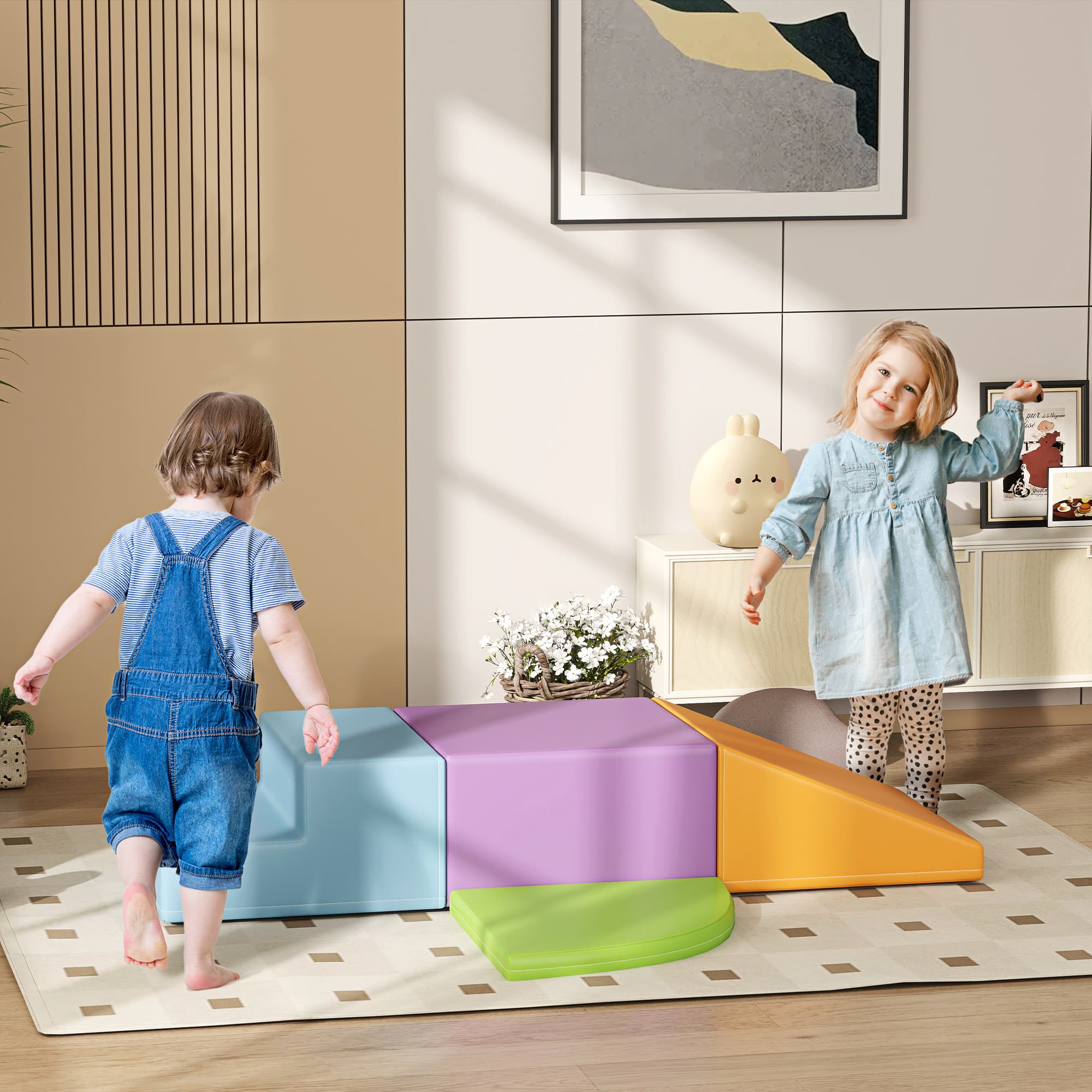 Qaba 4 Pieces Soft Play Foam Play Set for Climbing, Crawling, Multicolour | Aosom Canada