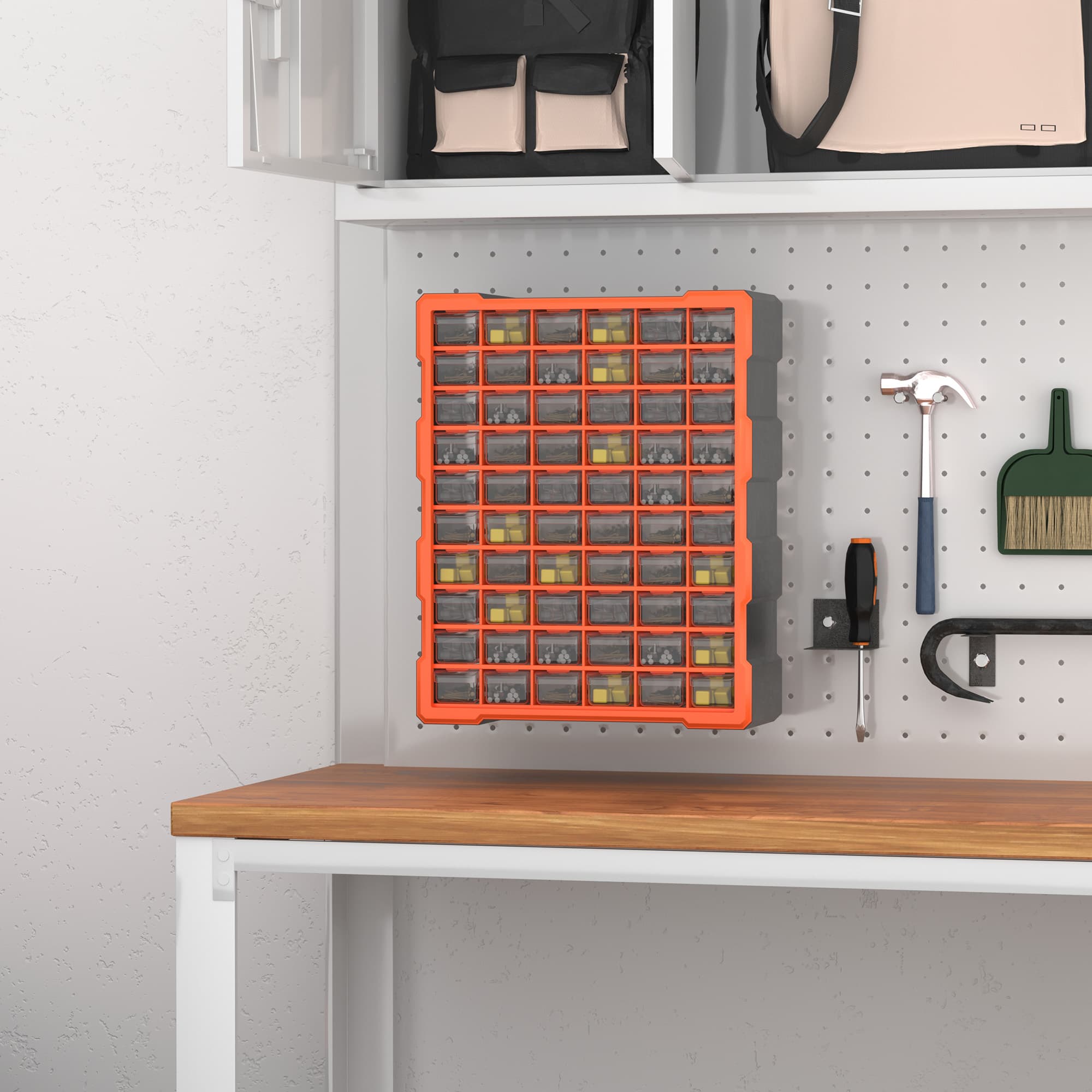 DURHAND Desktop Tool Organizer: Wall-Mounted 60-Drawer Storage Cabinet for Crafts & Small Parts, Orange | Aosom Canada