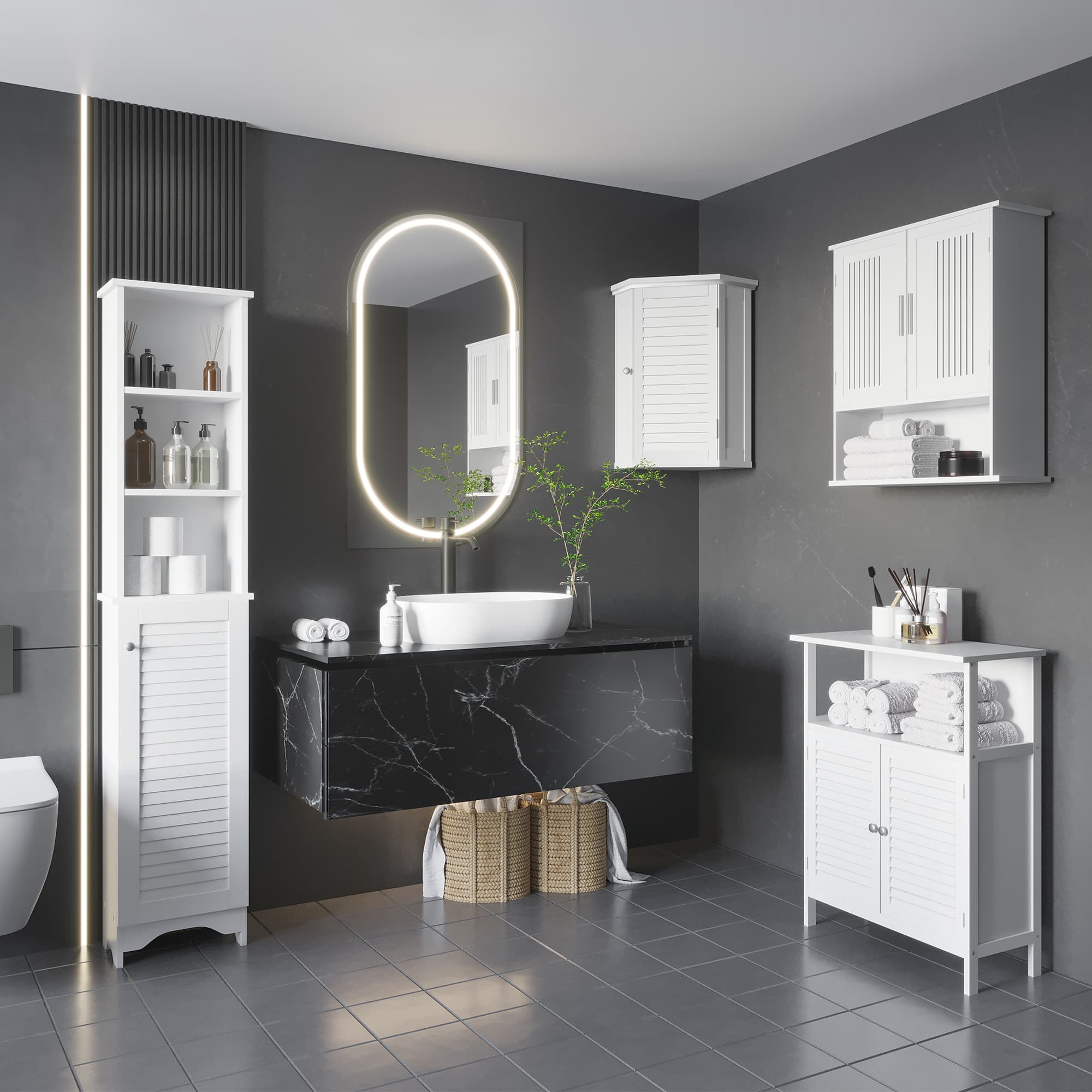 HOMCOM Linen Tower: Tall Bathroom Storage Cabinet, Freestanding 3-Tier Shelf Cupboard, White Adjustable | Aosom Canada