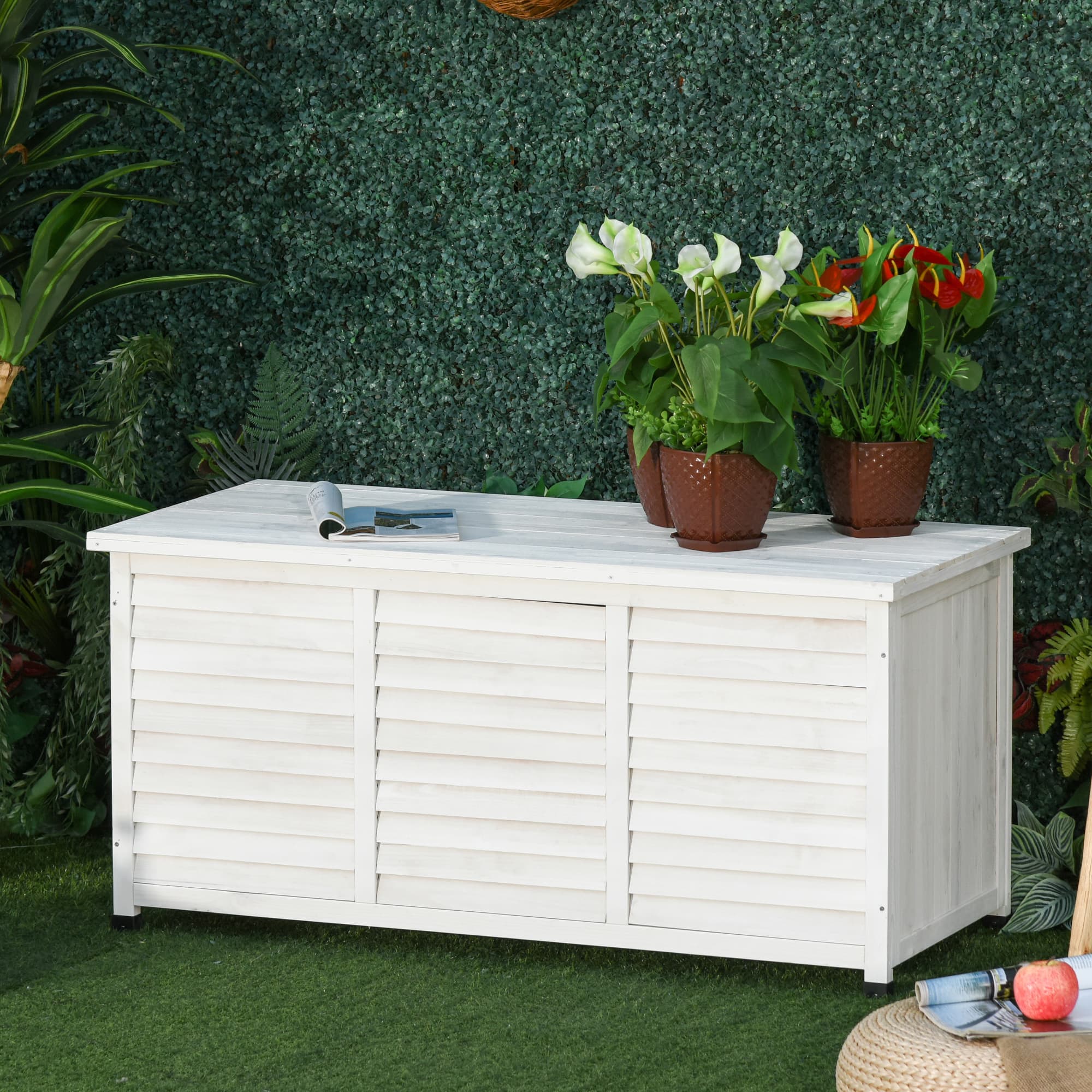 Outsunny 75 Gallon Wooden Storage Box patio Deck Box Bench, Garden Backyard Outdoor Storage Container with Aerating Gap | Aosom Canada