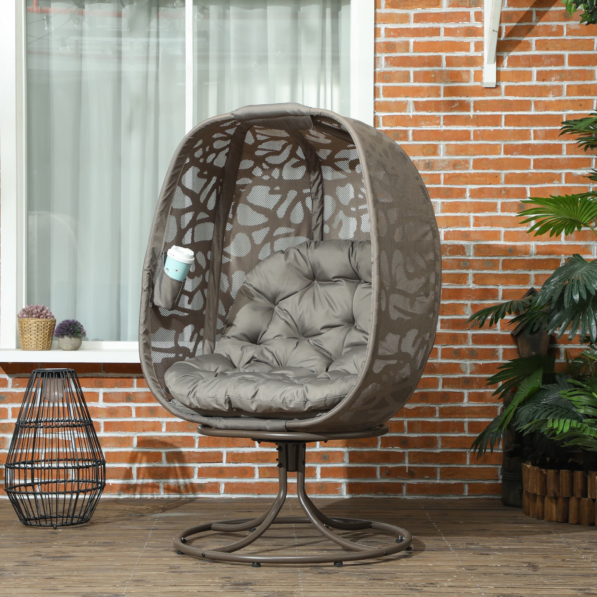 Outsunny Swivel Egg Chair Outdoor, Lounge Chair with Cushions and Foldable Basket Seat for Backyard, Garden and Living Room | Aosom Canada